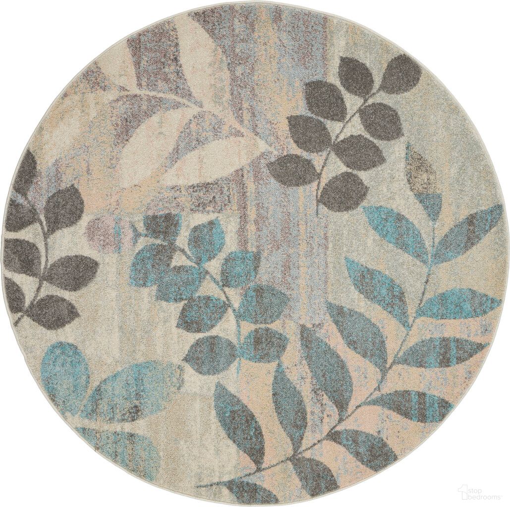 Tranquil 7'10" x 7'10" Round Farmhouse Indoor Rug In Ivory and Light Blue