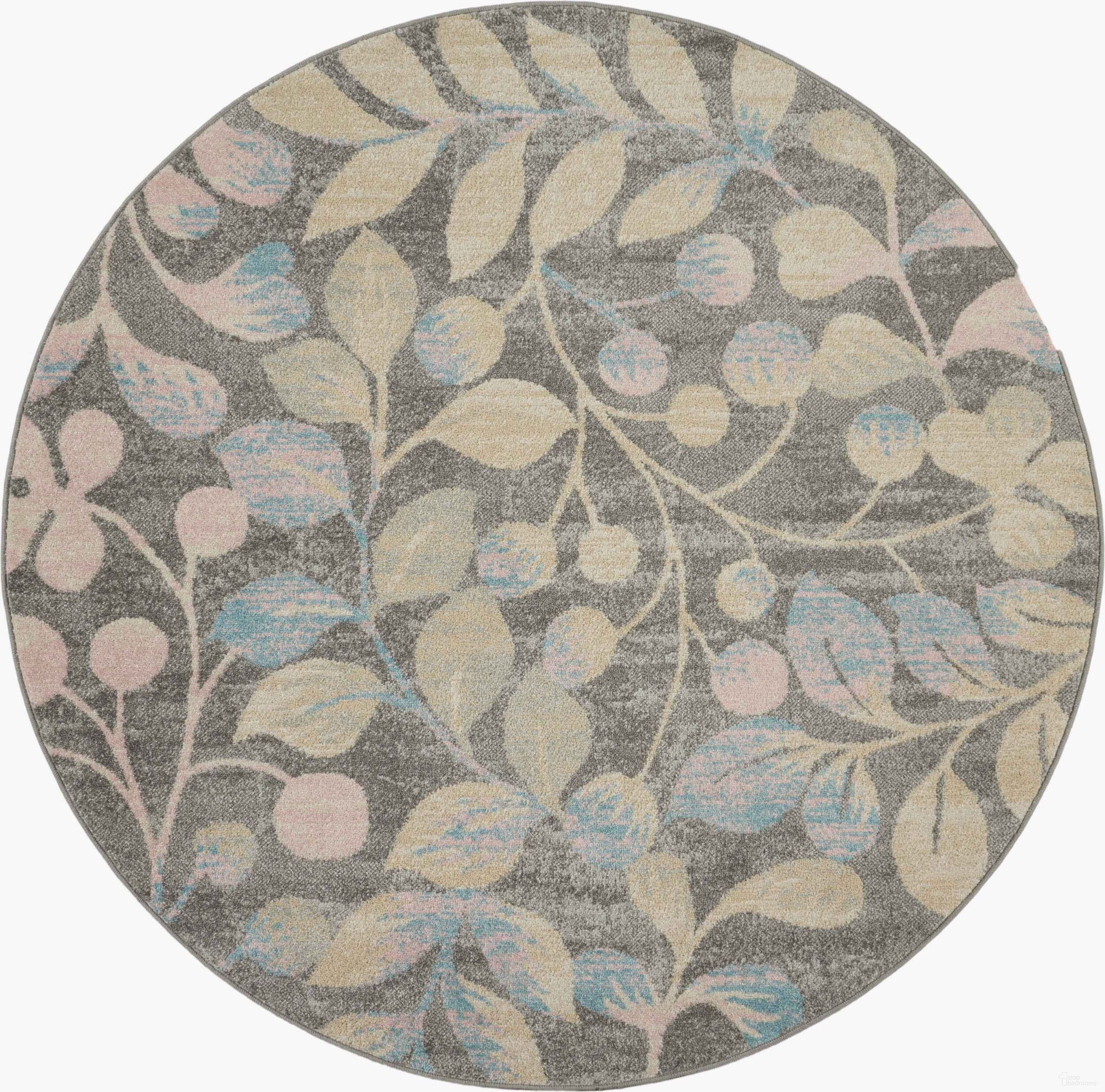 Tranquil Grey and Beige 5'3" x 5'3" Round Farmhouse Area Rug