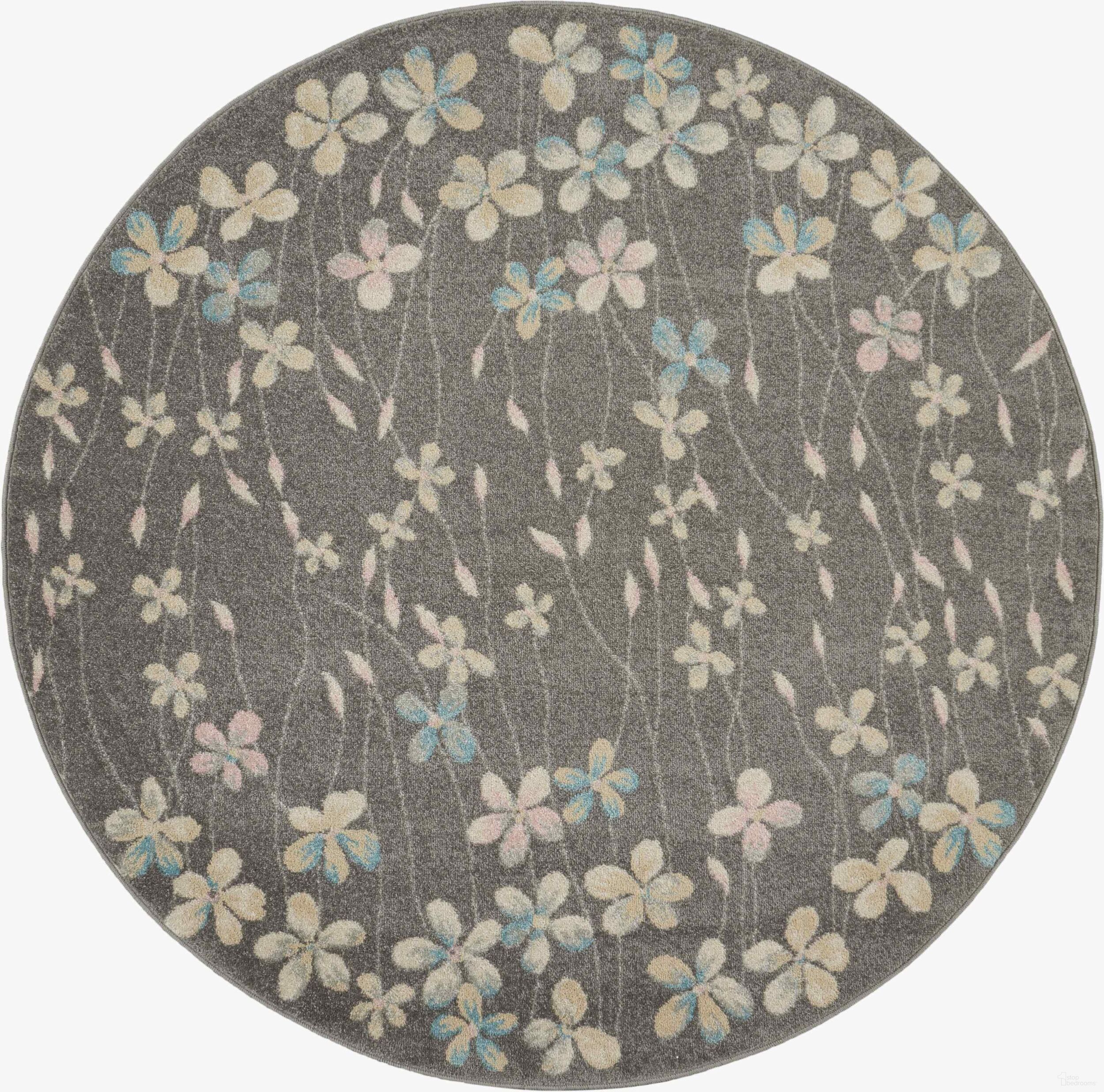 Tranquil Grey and Beige 5'3" x 5'3" Round Contemporary Area Rug