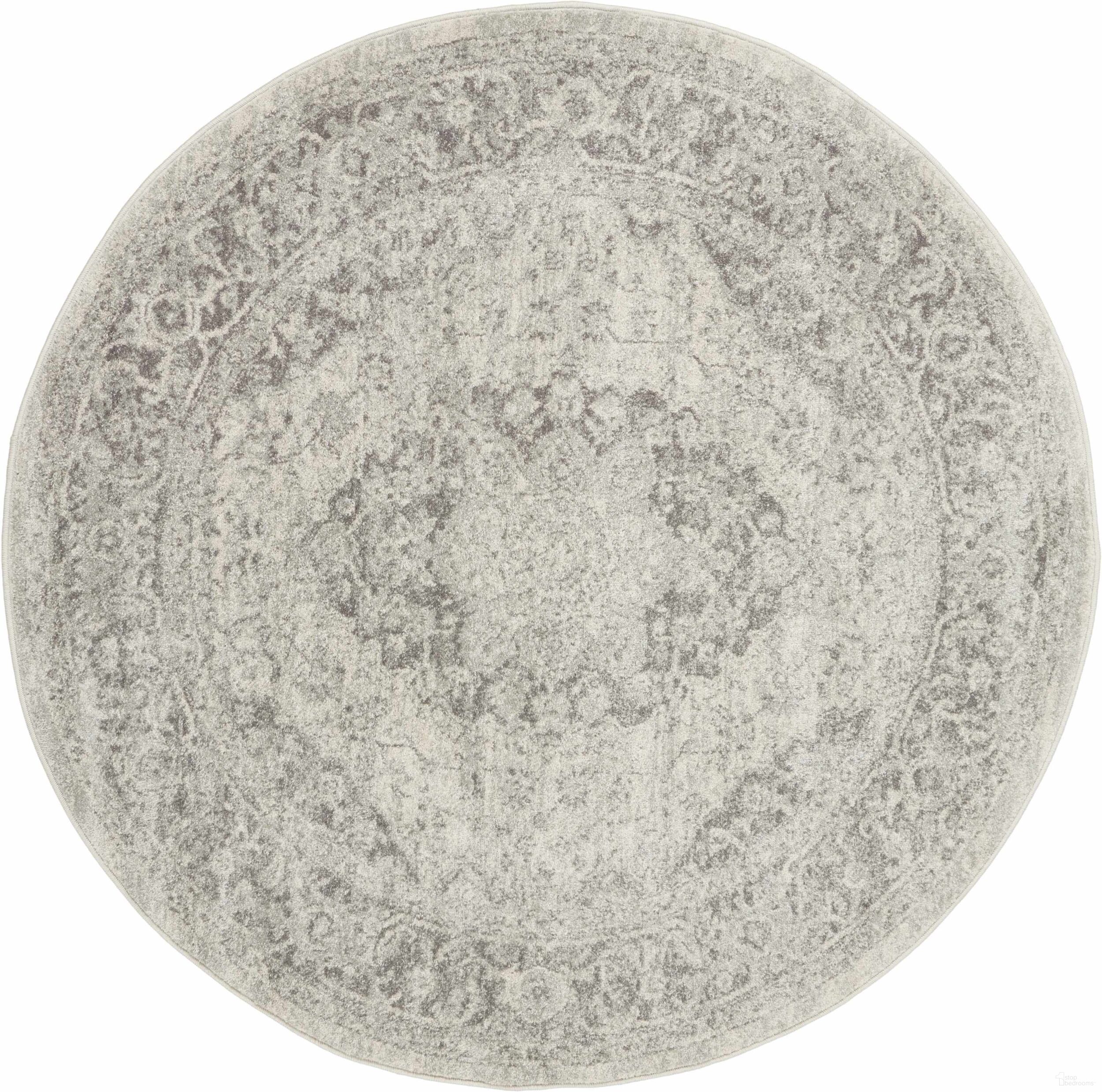 Tranquil Ivory and Grey 5'3" x 5'3" Round Area Rug