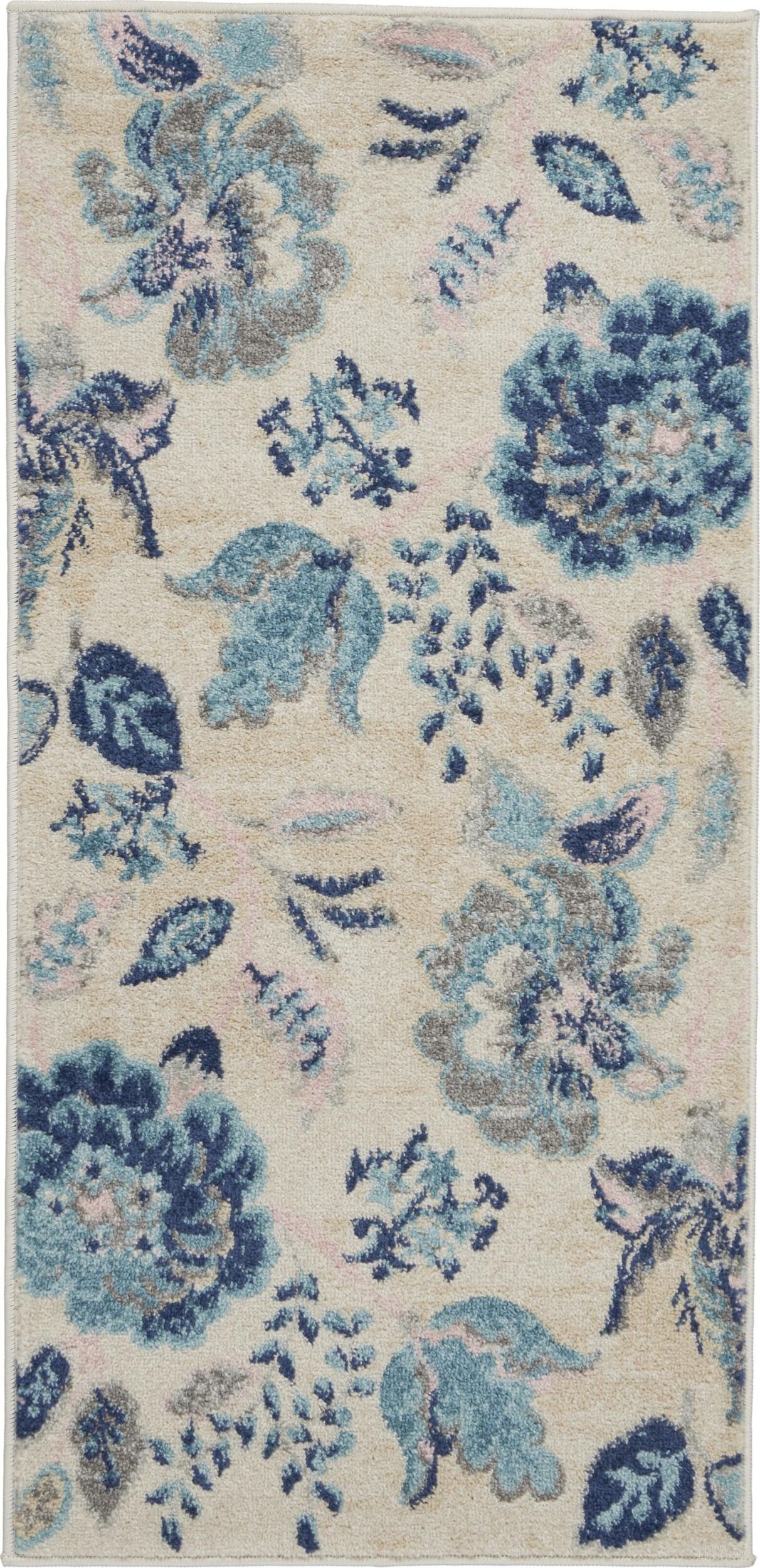 Tranquil Ivory and Light Blue 2' x 4' Farmhouse Area Rug