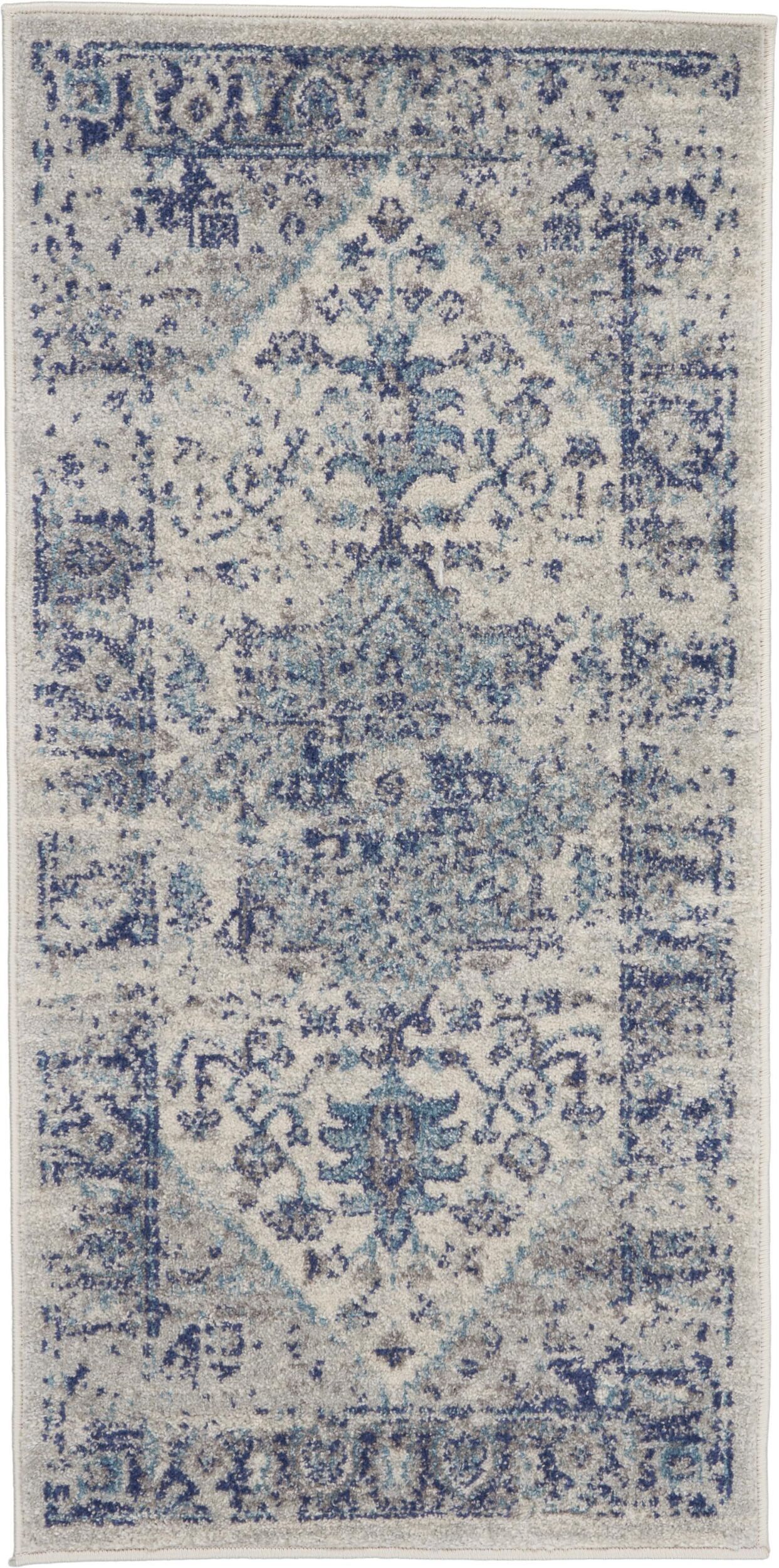 Tranquil Ivory and Light Blue 2' x 4' Vintage Area Rug