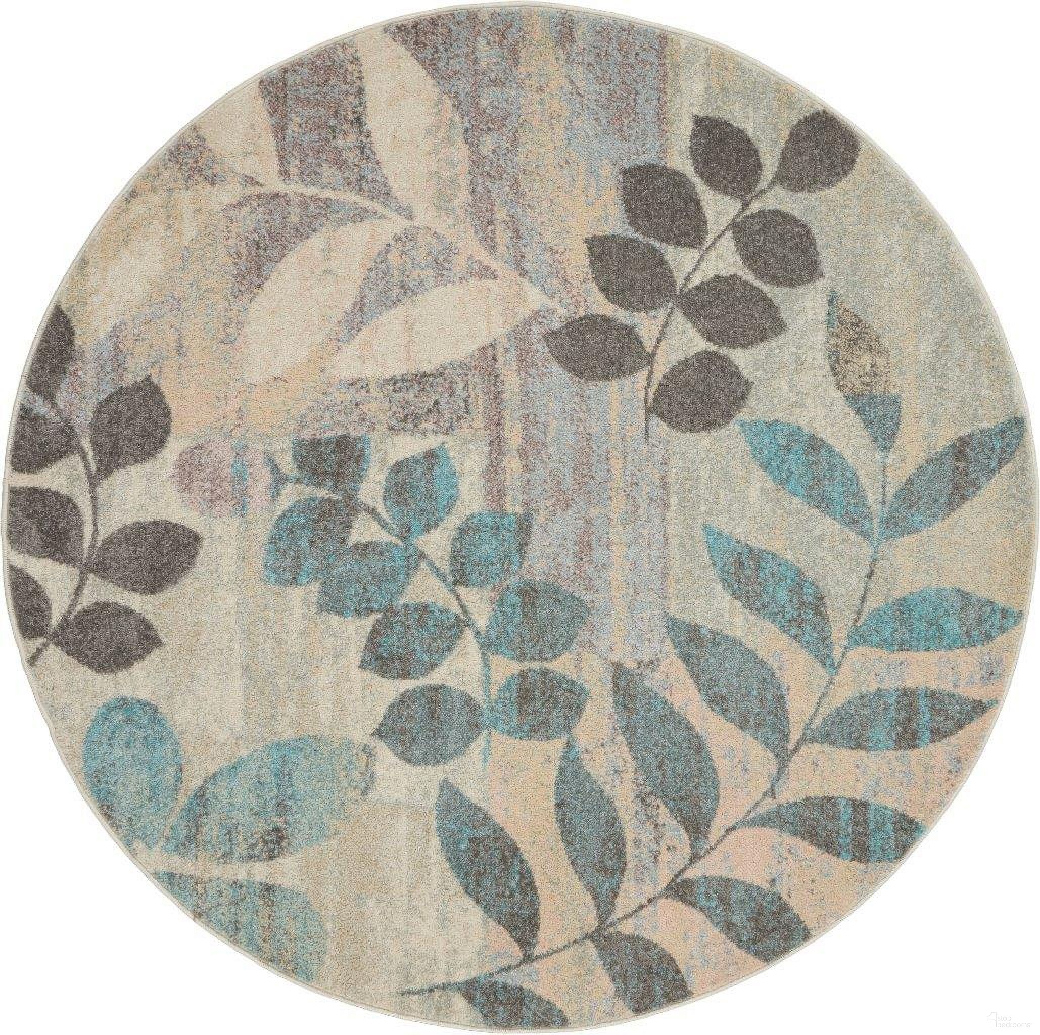 Tranquil Ivory and Light Blue 5'3" x 5'3" Round Area Rug