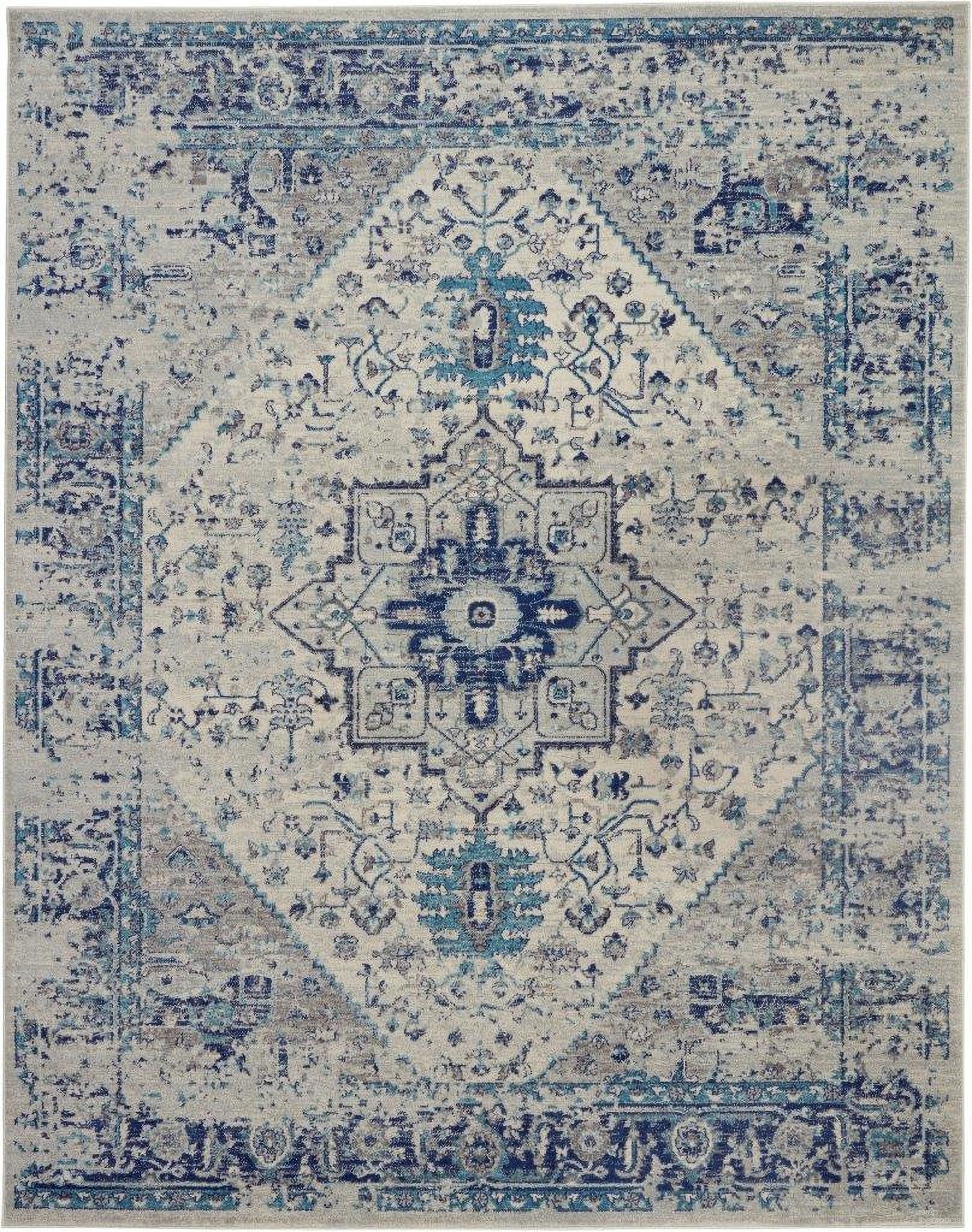 Tranquil Ivory and Light Blue 8'10" x 11'10" Vintage Area Rug