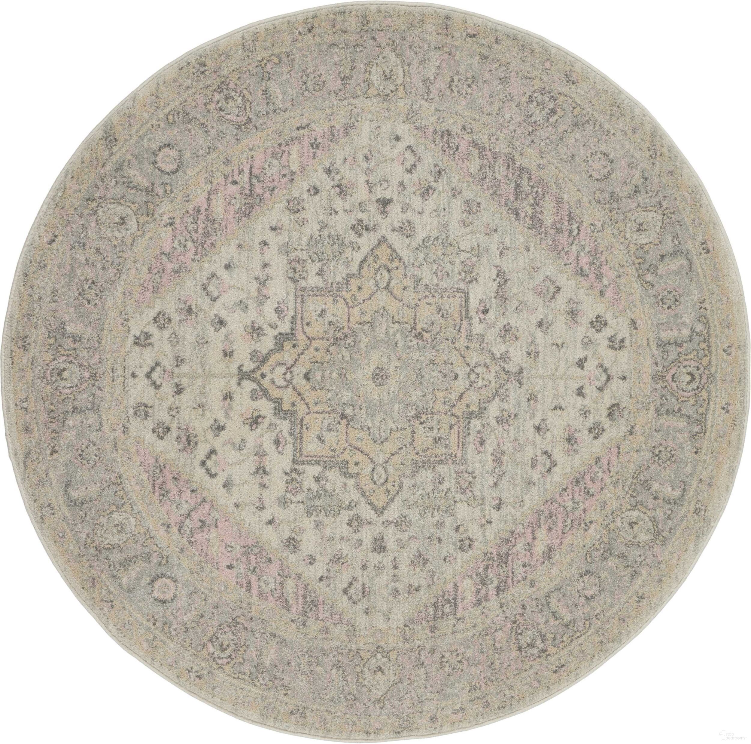 Tranquil Ivory and Pink 5'3" x 5'3" Round Area Rug