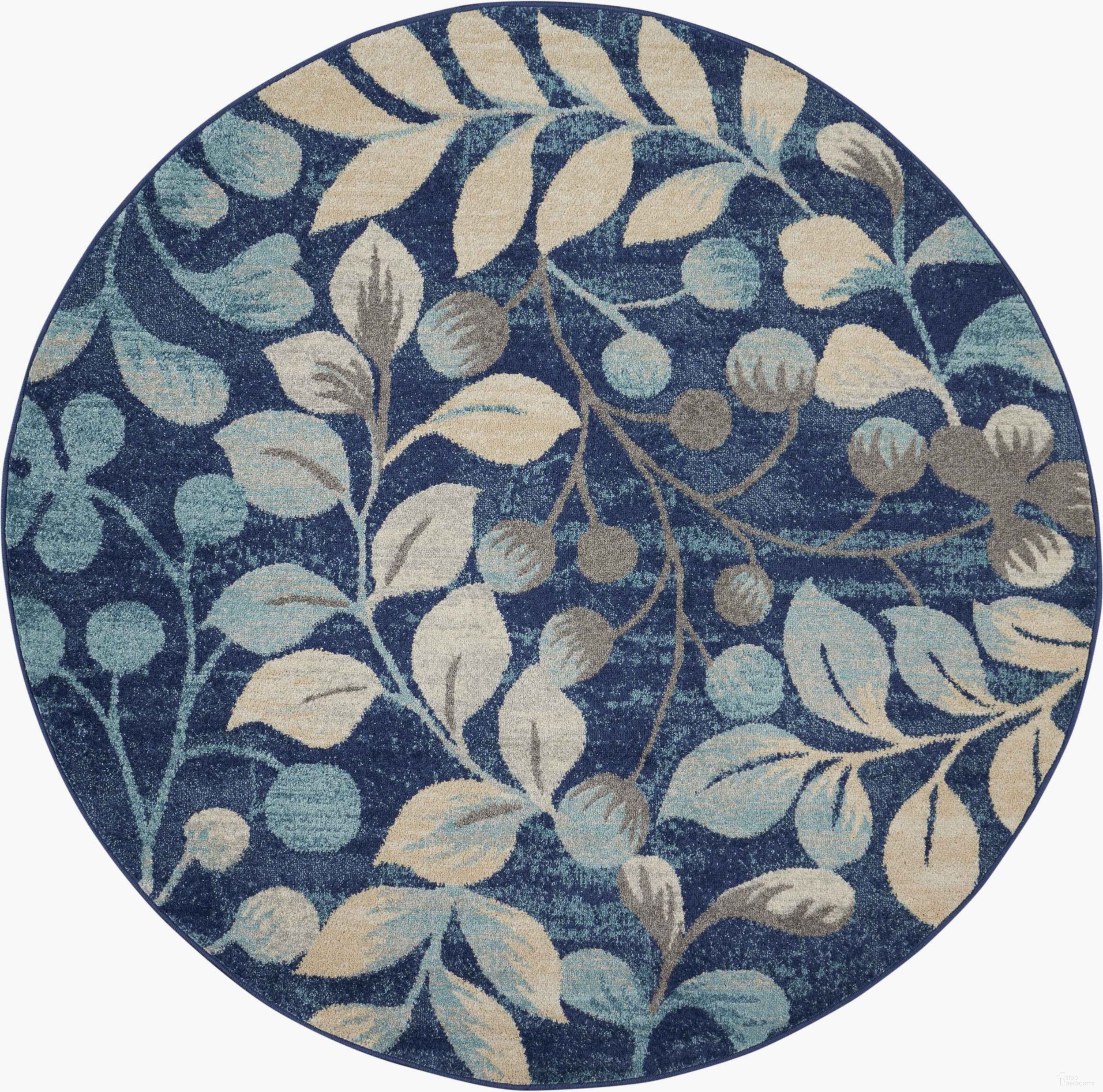 Tranquil Navy 5'3" x 5'3" Round Farmhouse Area Rug