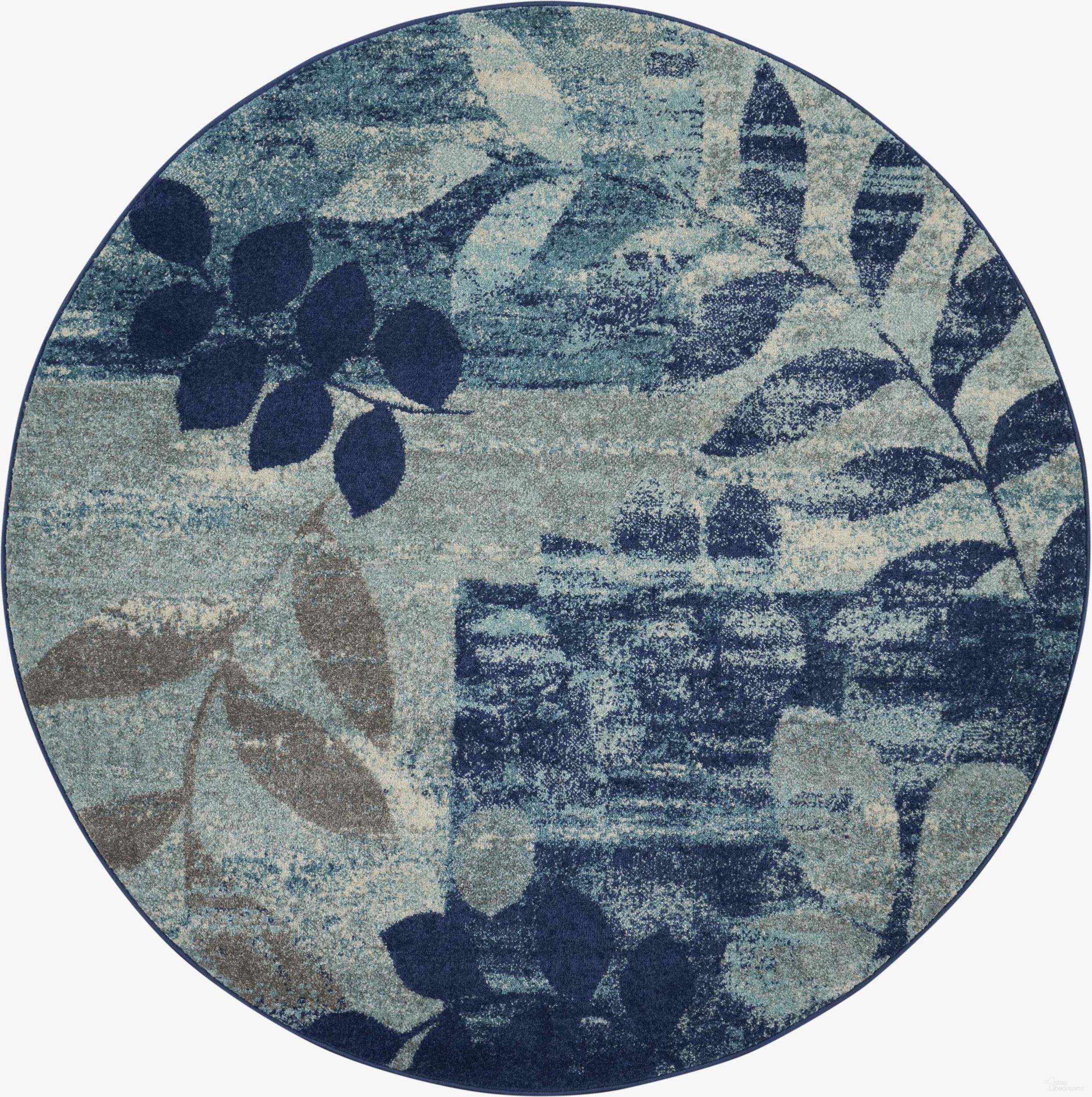 Tranquil Navy and Light Blue 5'3" x 5'3" Round Area Rug