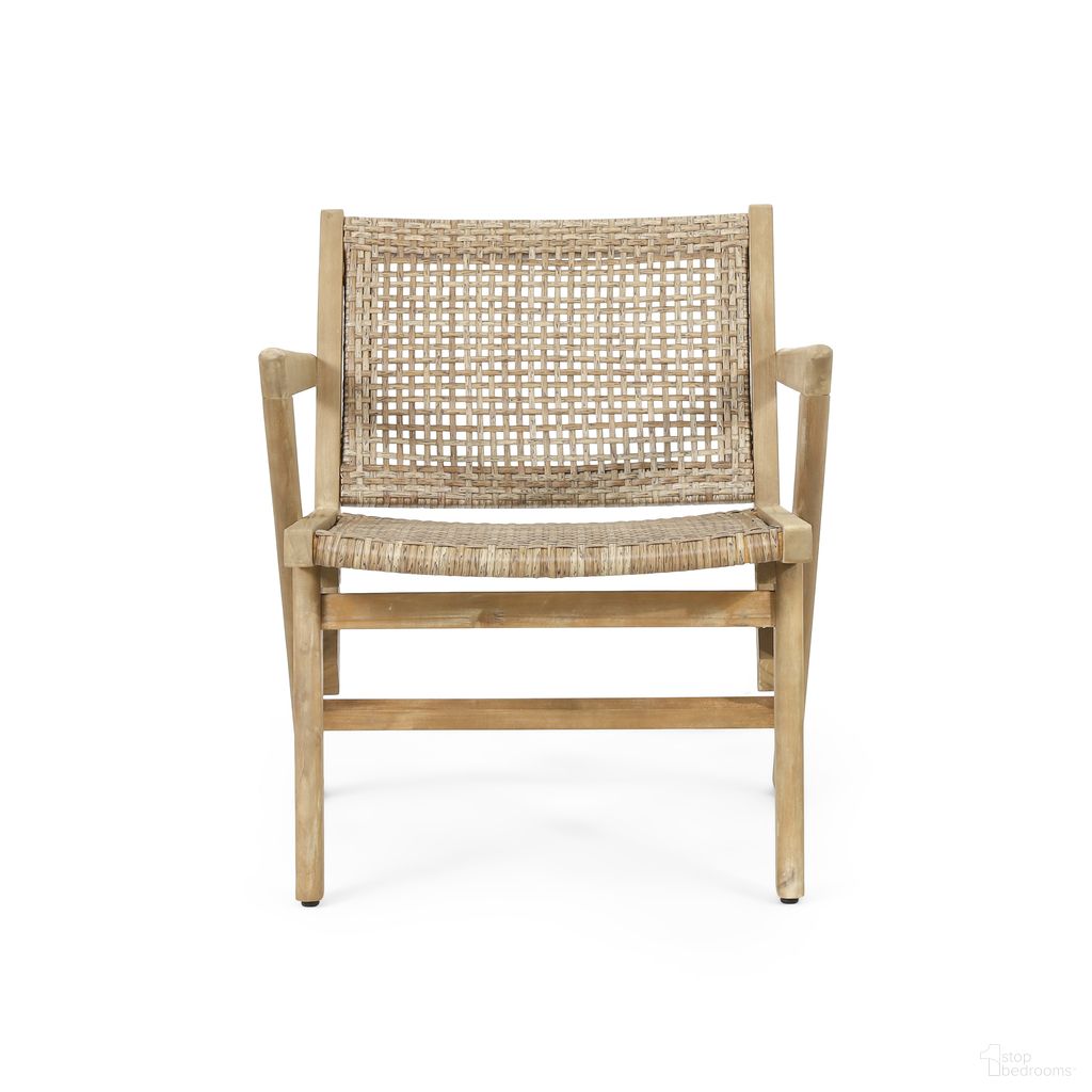 Tranquilize Outdoor Wooden Club Chair with Woven Wicker Seat and Back In Light Brown - Set of 2