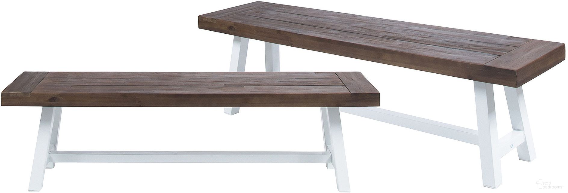 The appearance of Tranquilizer Outdoor Acacia Wood Bench with Slat Panel Design Set of 2 In Dark Brown and White designed by Noble House in the modern / contemporary interior design. This white and brown piece of furniture  was selected by 1StopBedrooms from Tranquilizer Collection to add a touch of cosiness and style into your home. Sku: 54562.00SBRN. Material: Acacia Wood.