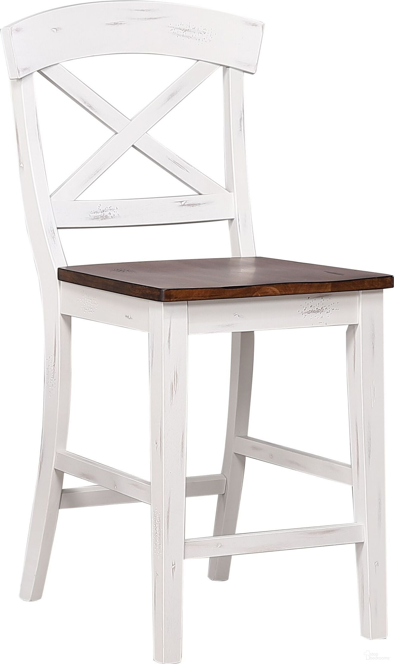 The appearance of Transitional X-Back 24 Inch Counter Stool In Distressed Cocoa Brown and Distressed Cotton White designed by Iconic Furniture in the transitional interior design. This natural brown and white piece of furniture was selected by 1StopBedrooms from TR Collection to add a touch of cosiness and style into your home. Sku: STC60-DBN-DWT. Material: Wood.
