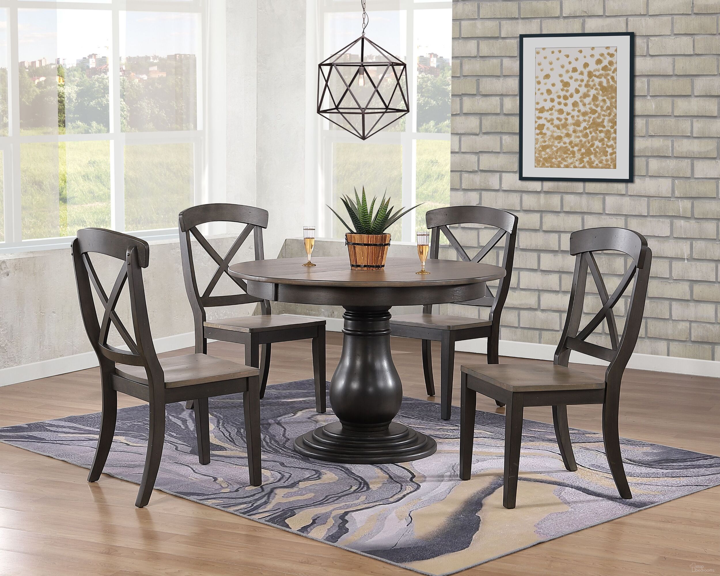 The appearance of Transitional X-Back 5-Piece Bella Dining Set In Grey Stone and Black Stone designed by Iconic Furniture in the transitional interior design. This grey stone and black stone piece of furniture was selected by 1StopBedrooms from Bella Collection to add a touch of cosiness and style into your home. Sku: RD45BELCH60GRSBKS-5PC. Table Base Style: Pedestal. Table Top Shape: Round. Material: Rubberwood.