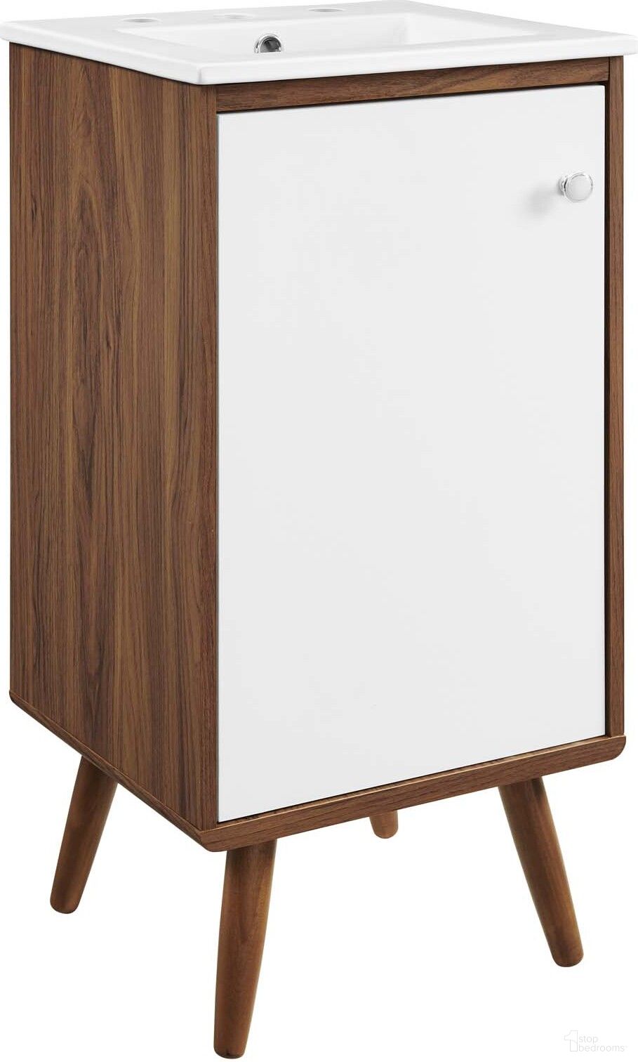 The appearance of Transmit 18 Inch Bathroom Vanity In Walnut White designed by Modway in the modern / contemporary interior design. This walnut white piece of furniture was selected by 1StopBedrooms from Transmit Collection to add a touch of cosiness and style into your home. Sku: EEI-4829-WAL-WHI;EEI-4836-WHI. Material: Ceramic.