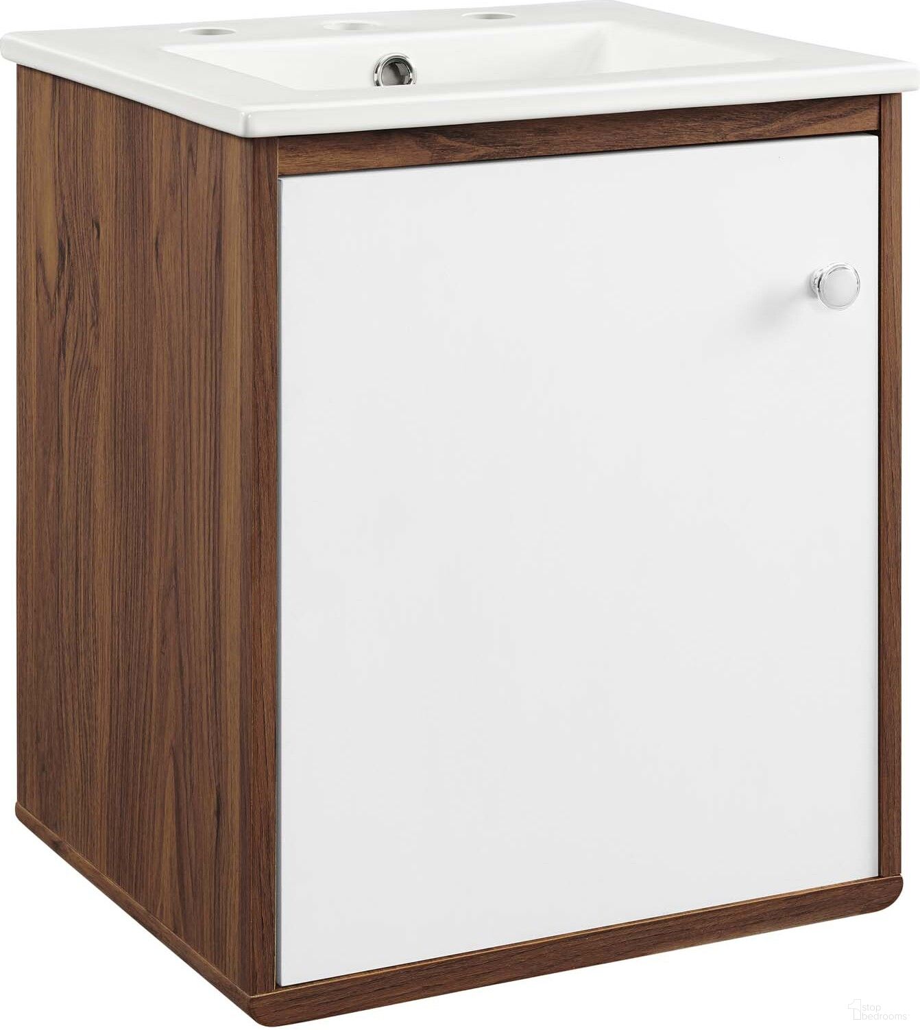 Transmit 18 Inch Wall-Mount Bathroom Vanity In Walnut White