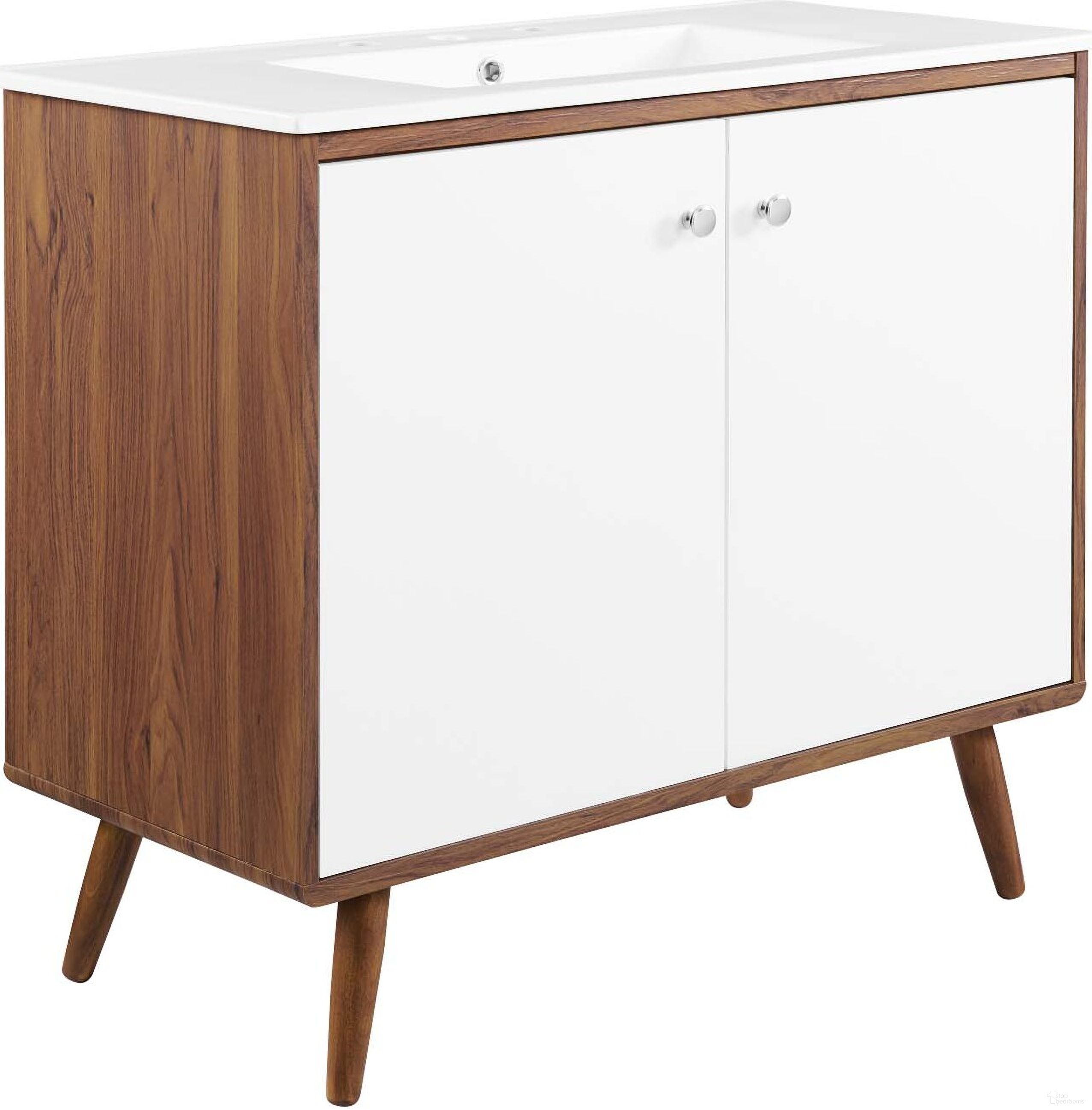 The appearance of Transmit 36 Inch Bathroom Vanity EEI-4435-WAL-WHI designed by Modway in the modern / contemporary interior design. This walnut white piece of furniture was selected by 1StopBedrooms from Transmit Collection to add a touch of cosiness and style into your home. Sku: EEI-4203-WHI;EEI-4335-WAL-WHI. Material: MDF.