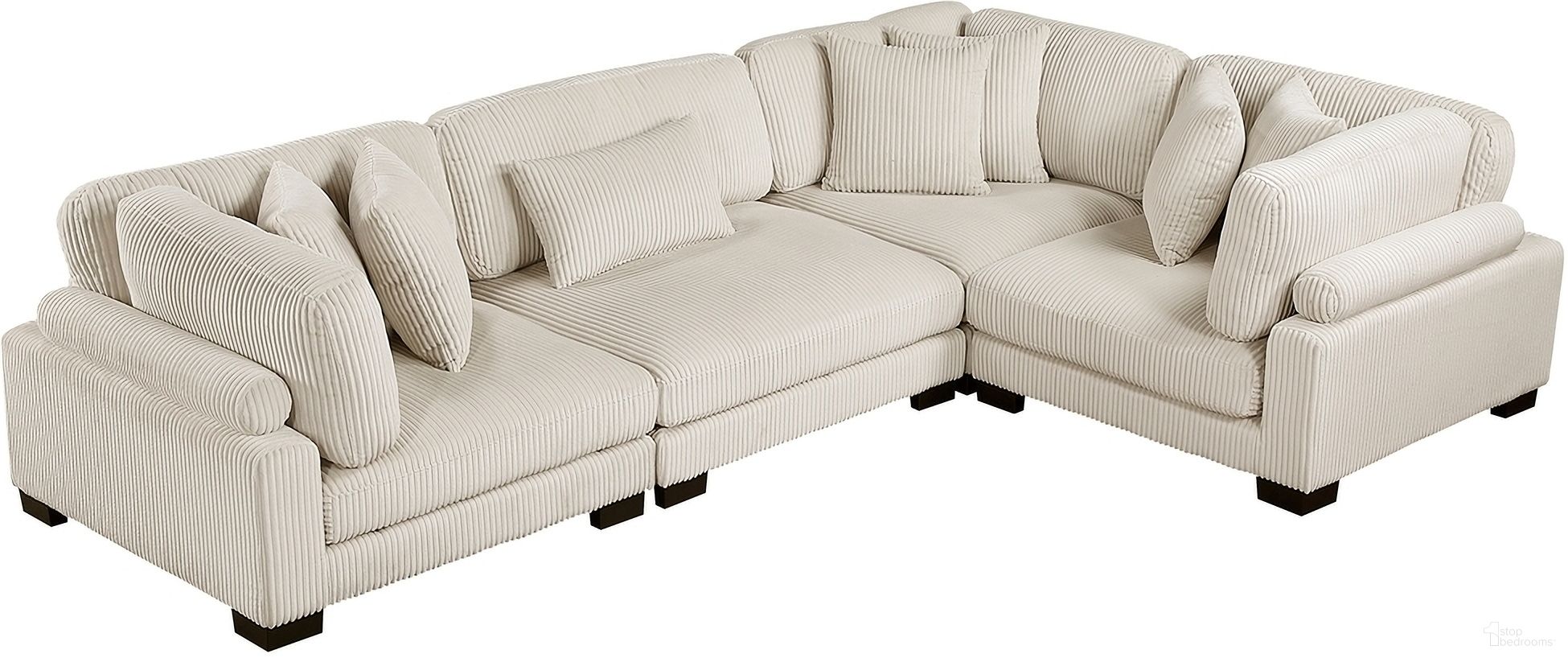 The appearance of Traverse 4-Piece Modular Sectional In Beige designed by Homelegance in the modern / contemporary interior design. This beige piece of furniture  was selected by 1StopBedrooms from Traverse Collection to add a touch of cosiness and style into your home. Sku: 8555BE-CR;8555BE-CR;8555BE-CR;8555BE-AC. Material: Corduroy.
