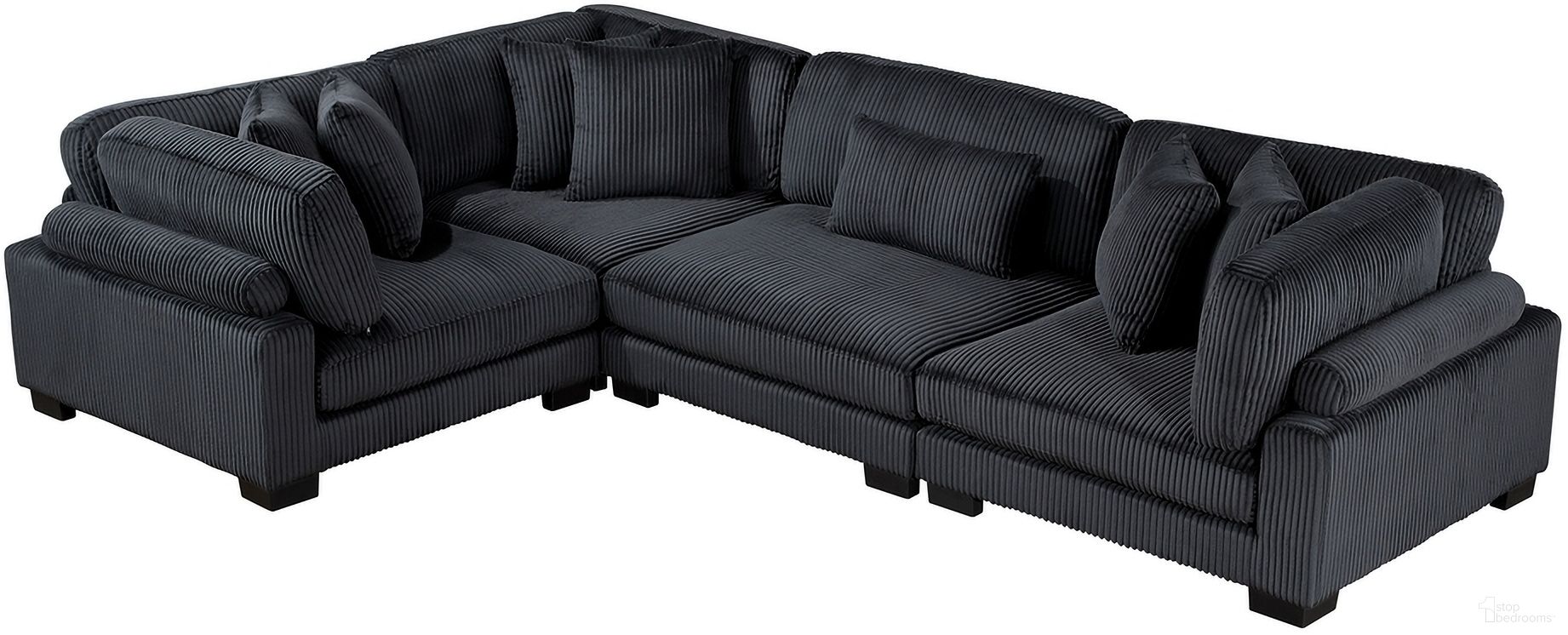 The appearance of Traverse 4-Piece Modular Sectional In Black designed by Homelegance in the modern / contemporary interior design. This black piece of furniture  was selected by 1StopBedrooms from Traverse Collection to add a touch of cosiness and style into your home. Sku: 8555BK-CR;8555BK-CR;8555BK-CR;8555BK-AC. Material: Corduroy.