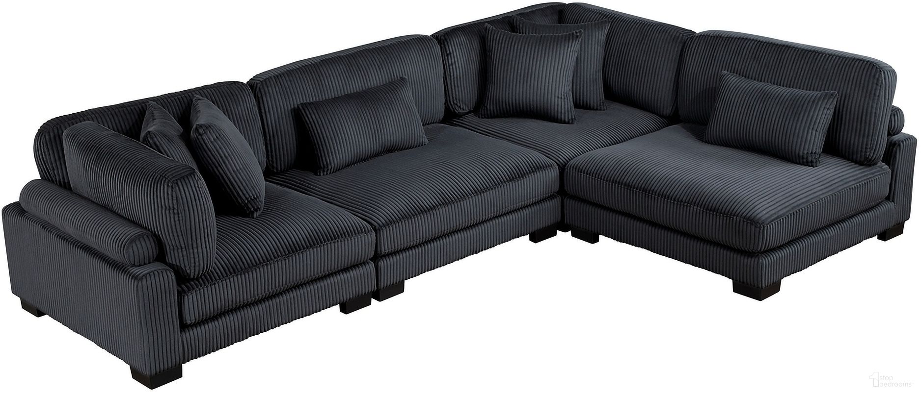 The appearance of Traverse 4-Piece Modular Sectional In Black designed by Homelegance in the modern / contemporary interior design. This black piece of furniture  was selected by 1StopBedrooms from Traverse Collection to add a touch of cosiness and style into your home. Sku: 8555BK-AC;8555BK-AC;8555BK-CR;8555BK-CR. Layout: L-Shape. Material: Corduroy.