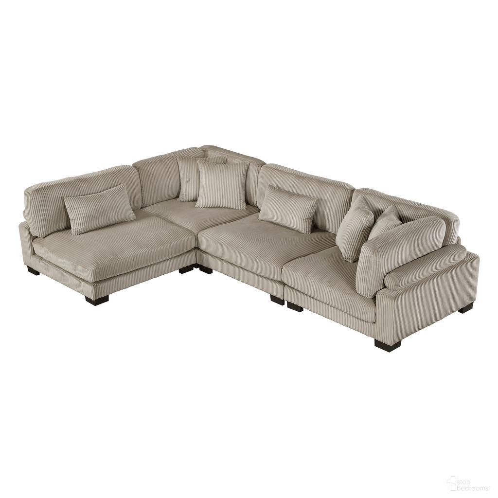 The appearance of Traverse 4-Piece Modular Sectional In Taupe designed by Homelegance in the modern / contemporary interior design. This taupe piece of furniture was selected by 1StopBedrooms from Traverse Collection to add a touch of cosiness and style into your home. Sku: 8555GB-CR;8555GB-CR;8555GB-AC;8555GB-AC. Layout: L-Shape. Material: Corduroy.