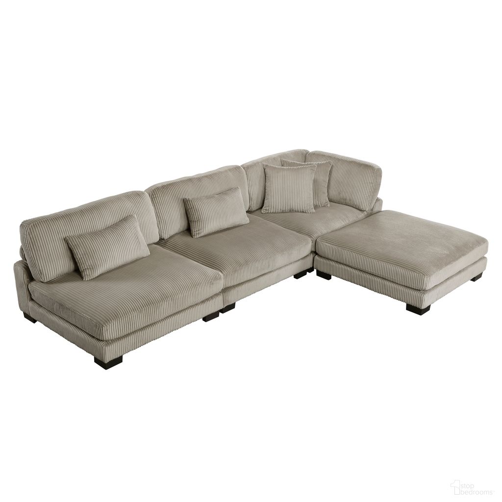 The appearance of Traverse 4-Piece Modular Sectional with Ottoman In Taupe designed by Homelegance in the modern / contemporary interior design. This taupe piece of furniture  was selected by 1StopBedrooms from Traverse Collection to add a touch of cosiness and style into your home. Sku: 8555GB-CR;8555GB-AC;8555GB-AC;8555GB-4. Material: Corduroy.