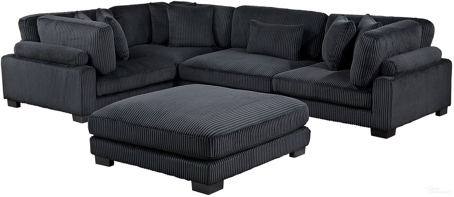 The appearance of Traverse 5-Piece Modular Sectional with Ottoman In Black designed by Homelegance in the modern / contemporary interior design. This black piece of furniture was selected by 1StopBedrooms from Traverse Collection to add a touch of cosiness and style into your home. Sku: 8555BK-CR;8555BK-CR;8555BK-CR;8555BK-AC;8555BK-4. Material: Corduroy.