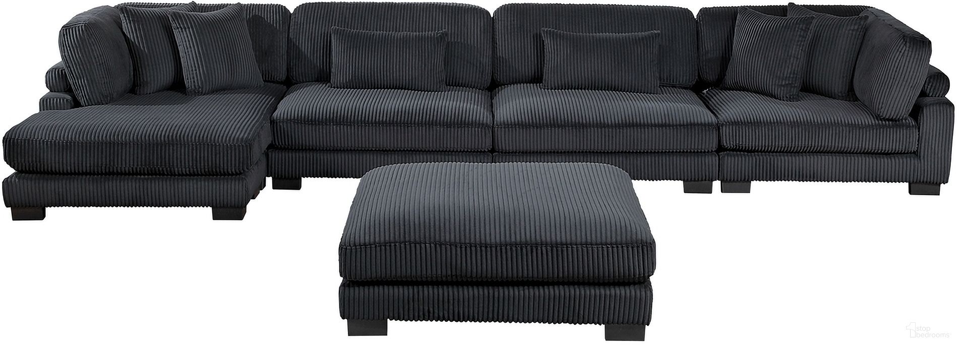 The appearance of Traverse 5-Piece Modular Sectional with Reversible Chaise and Ottoman In Black designed by Homelegance in the modern / contemporary interior design. This black piece of furniture was selected by 1StopBedrooms from Traverse Collection to add a touch of cosiness and style into your home. Sku: 8555BK-CR;8555BK-AC;8555BK-AC;8555BK-VC;8555BK-4. Material: Corduroy.
