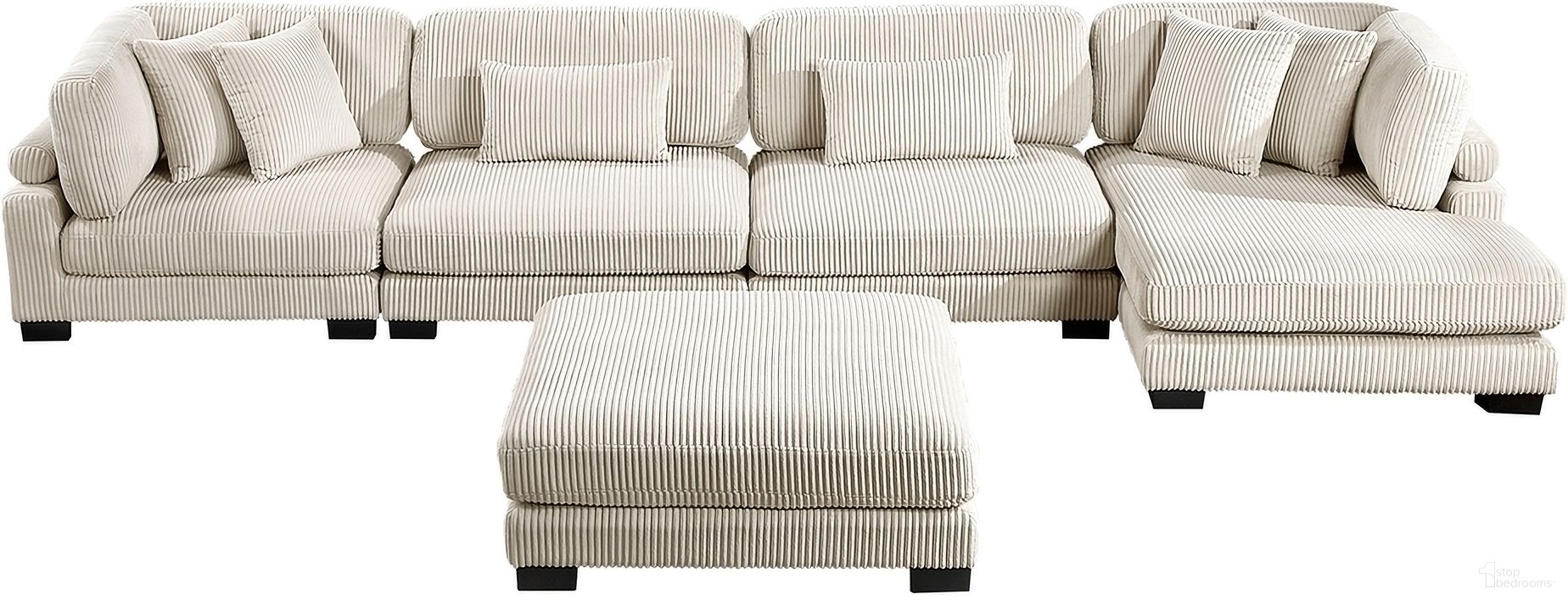 The appearance of Traverse 5-Piece Modular Sectional with Reversible Chaise and Ottoman In Cream designed by Homelegance in the modern / contemporary interior design. This cream piece of furniture was selected by 1StopBedrooms from Traverse Collection to add a touch of cosiness and style into your home. Sku: 8555BE-CR;8555BE-AC;8555BE-AC;8555BE-VC;8555BE-4. Material: Corduroy.