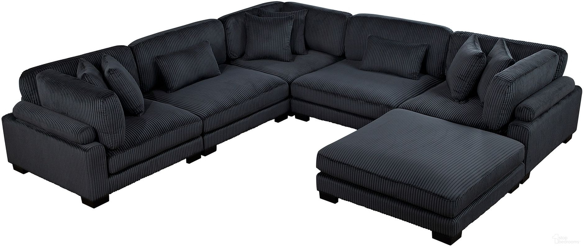 The appearance of Traverse 6-Piece Modular Sectional with Ottoman In Black designed by Homelegance in the modern / contemporary interior design. This black piece of furniture was selected by 1StopBedrooms from Traverse Collection to add a touch of cosiness and style into your home. Sku: 8555BK-CR;8555BK-CR;8555BK-CR;8555BK-AC;8555BK-AC;8555BK-4. Material: Corduroy.