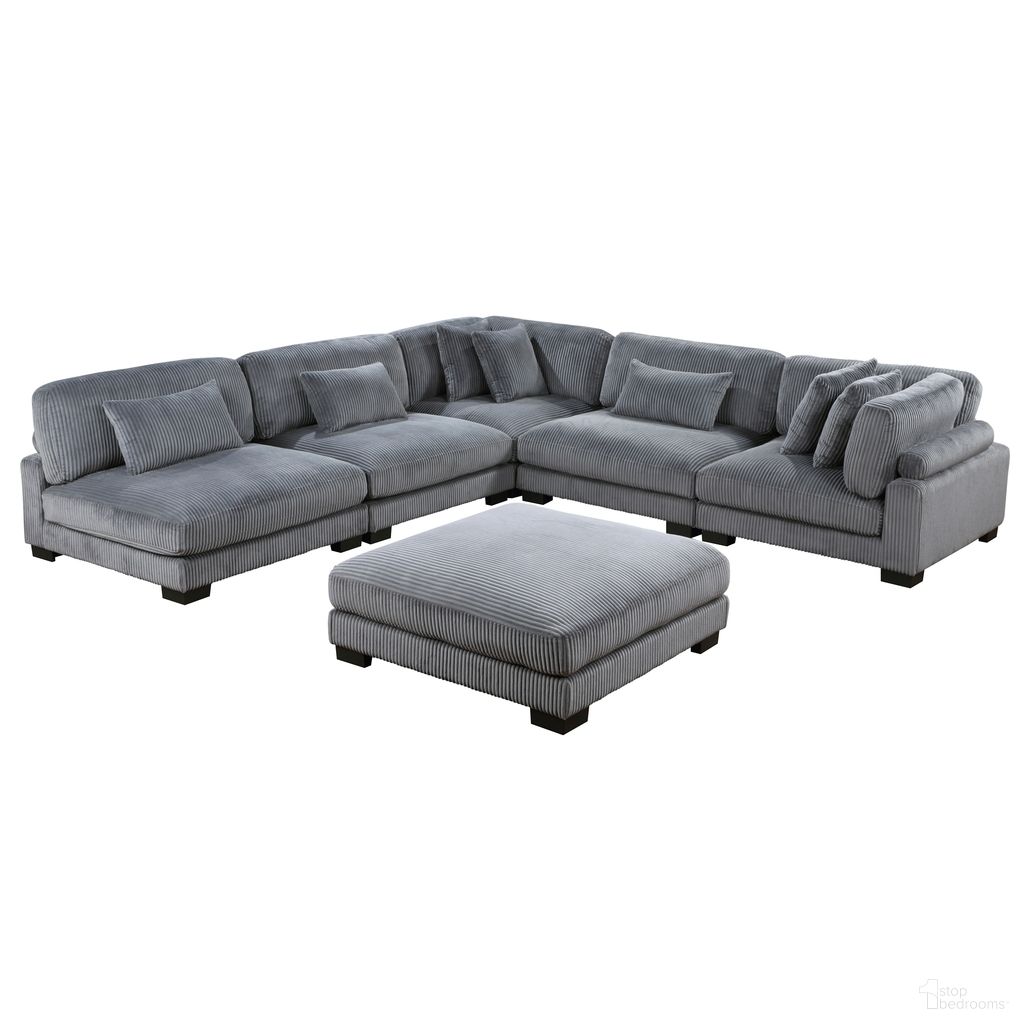 The appearance of Traverse 6-Piece Modular Sectional with Ottoman In Gray designed by Homelegance in the modern / contemporary interior design. This gray piece of furniture  was selected by 1StopBedrooms from Traverse Collection to add a touch of cosiness and style into your home. Sku: 8555GY-AC;8555GY-AC;8555GY-AC;8555GY-CR;8555GY-CR;8555GY-4. Layout: L-Shape. Material: Corduroy.