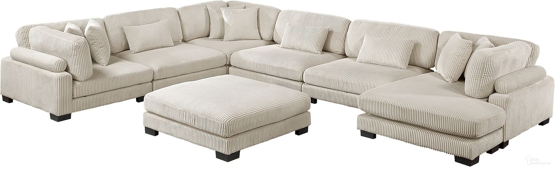 The appearance of Traverse 7-Piece Modular Sectional with Reversible Chaise and Ottoman In Beige designed by Homelegance in the modern / contemporary interior design. This beige piece of furniture was selected by 1StopBedrooms from Traverse Collection to add a touch of cosiness and style into your home. Sku: 8555BE-CR;8555BE-CR;8555BE-AC;8555BE-AC;8555BE-AC;8555BE-VC;8555BE-4. Material: Corduroy.