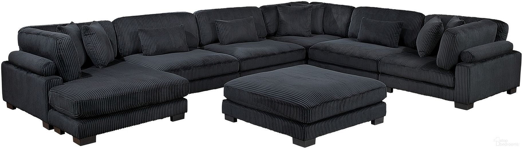 The appearance of Traverse 7-Piece Modular Sectional with Reversible Chaise and Ottoman In Black designed by Homelegance in the modern / contemporary interior design. This black piece of furniture was selected by 1StopBedrooms from Traverse Collection to add a touch of cosiness and style into your home. Sku: 8555BK-CR;8555BK-CR;8555BK-AC;8555BK-AC;8555BK-AC;8555BK-VC;8555BK-4. Material: Corduroy.