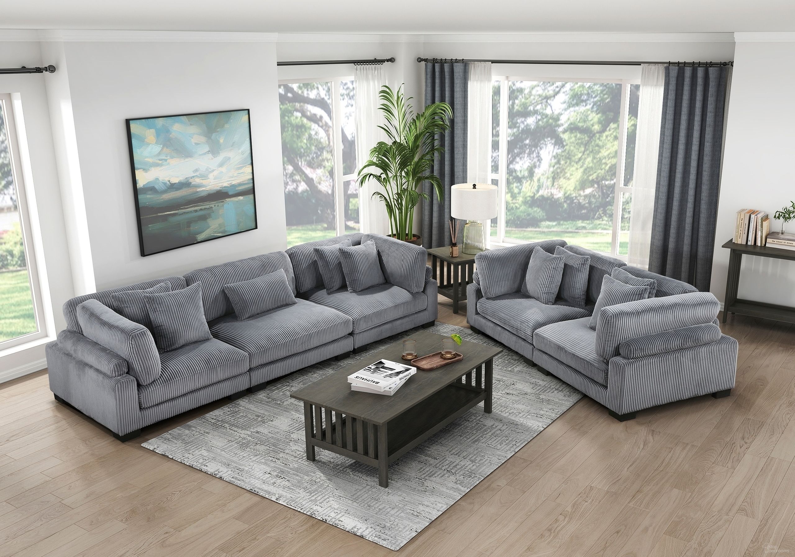 The appearance of Traverse Living Room Set In Gray designed by Homelegance in the modern / contemporary interior design. This gray piece of furniture was selected by 1StopBedrooms from Traverse Collection to add a touch of cosiness and style into your home. Sku: 8555GY-CR;8555GY-CR;8555GY-AC;8555GY-CR;8555GY-CR. Material: Corduroy.