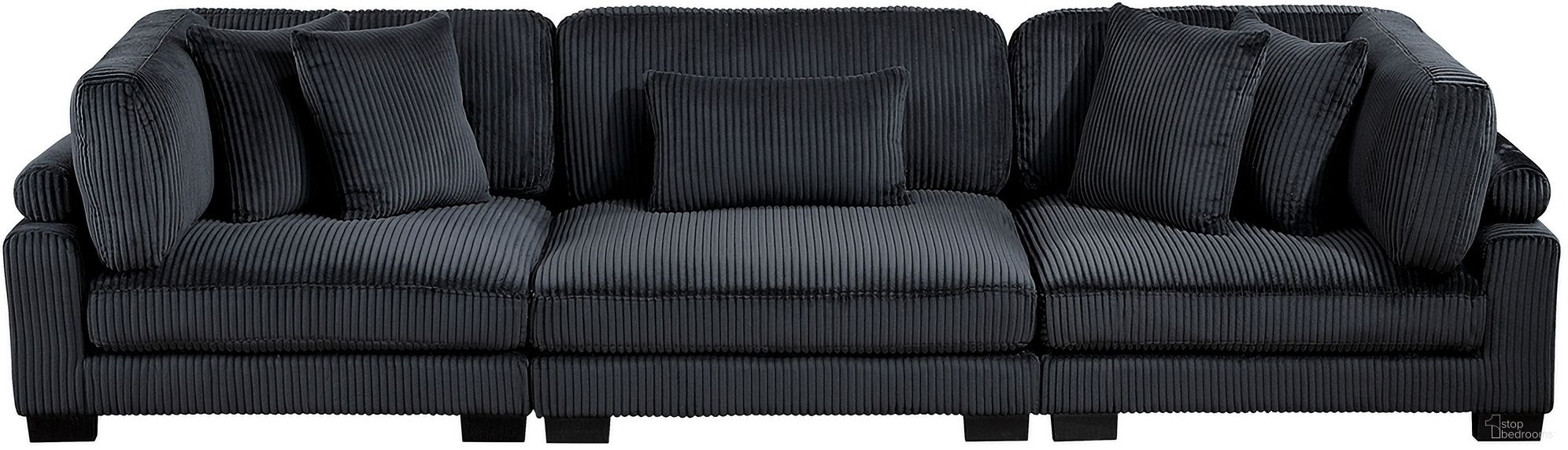 The appearance of Traverse Sofa In Black designed by Homelegance in the modern / contemporary interior design. This black piece of furniture  was selected by 1StopBedrooms from Traverse Collection to add a touch of cosiness and style into your home. Sku: 8555BK-CR;8555BK-CR;8555BK-AC. Material: Corduroy.