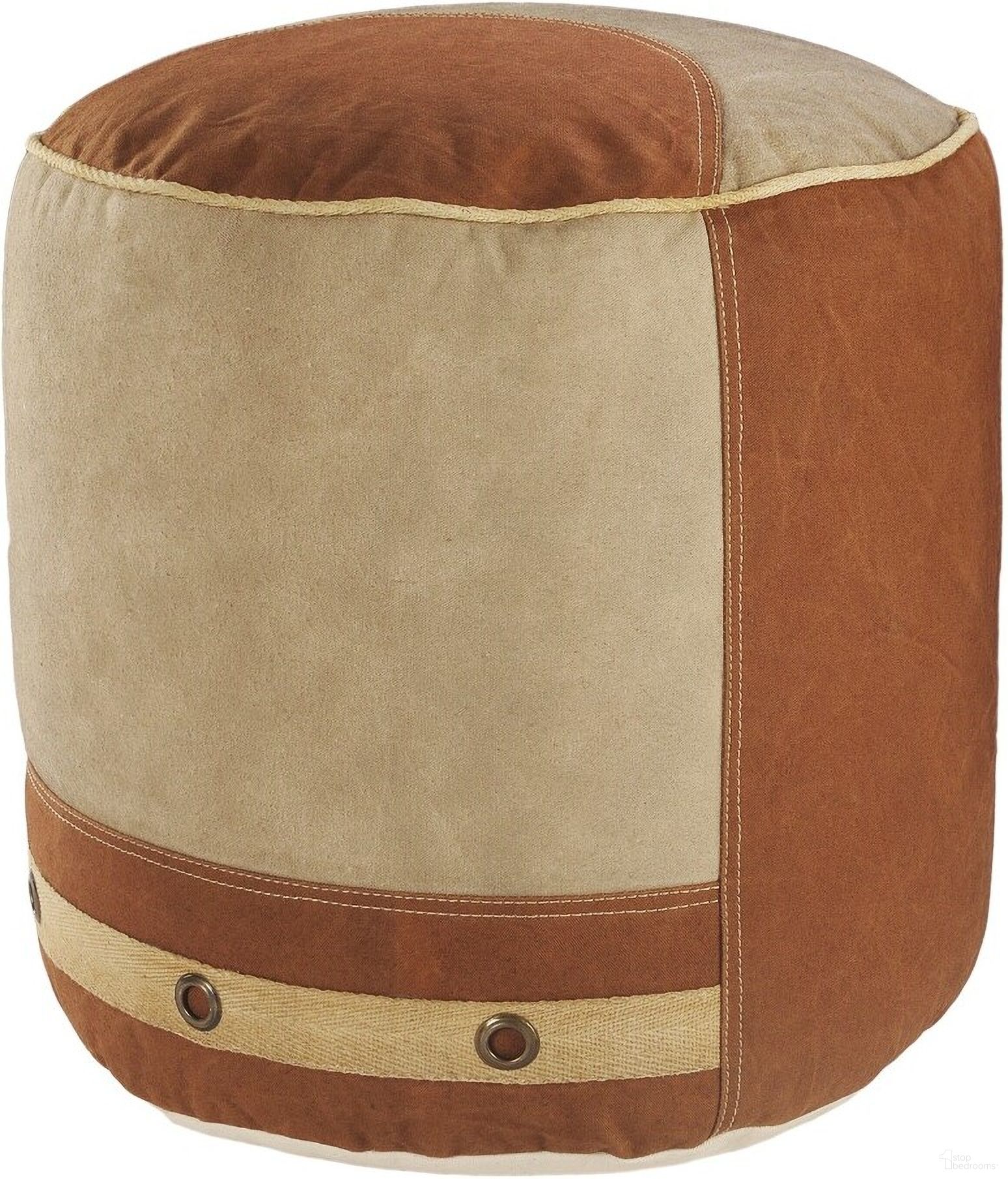 Travo Color Block Flatweave All-Natural Cotton Ottoman Pouf In Tan and Cream