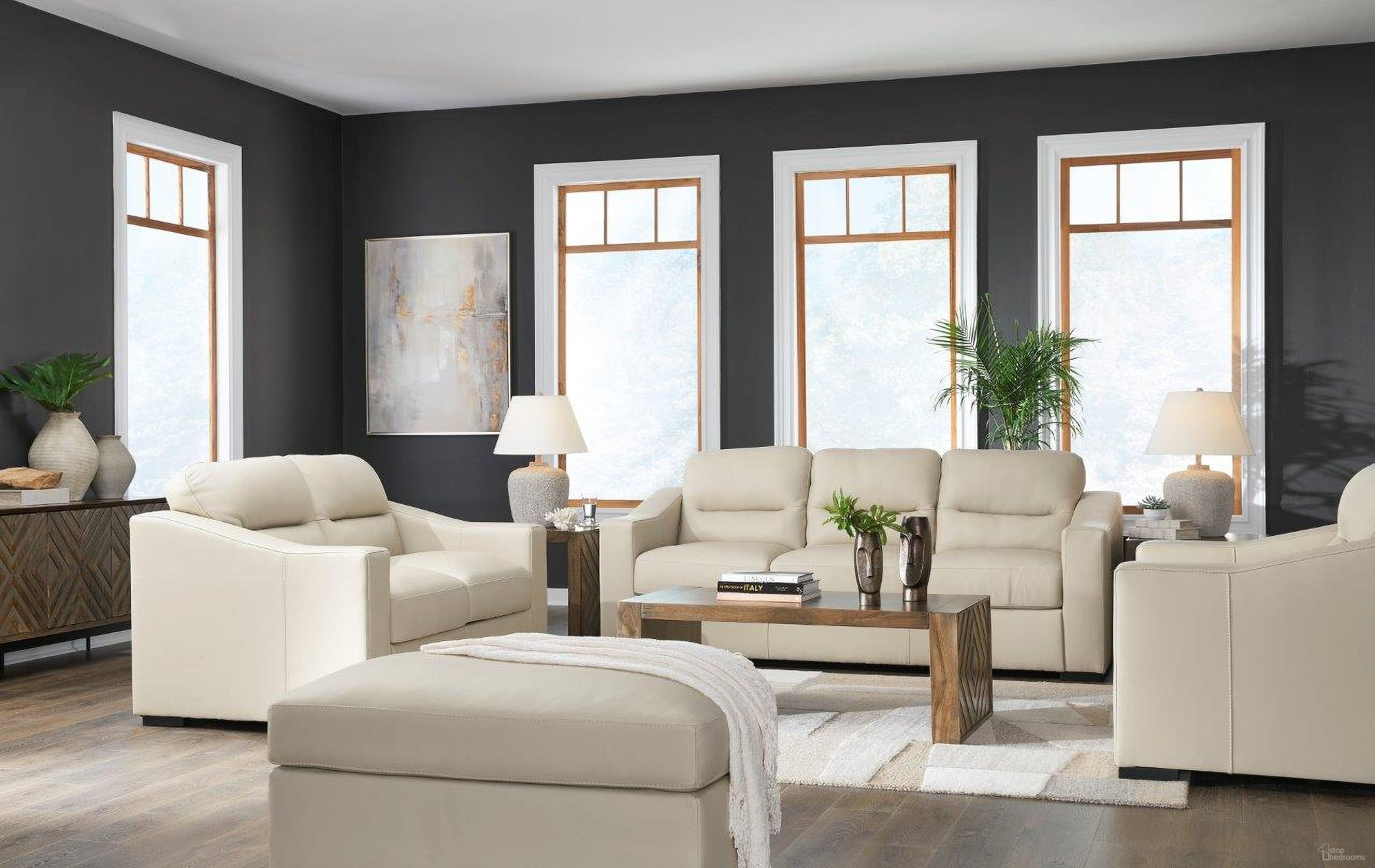 The appearance of Treasure Trove Living Room Set In Almond designed by Signature Design by Ashley in the modern / contemporary interior design. This almond piece of furniture was selected by 1StopBedrooms from Treasure Trove Collection to add a touch of cosiness and style into your home. Sku: 1930438;1930435. Material: Leather.