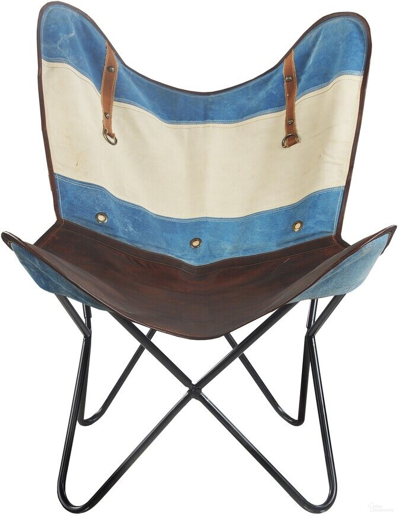 The appearance of Trego Striped Canvas and Leather Butterfly Chair In Brown and Tan designed by Rajani Home in the cabin / lodge interior design. This brown and tan piece of furniture was selected by 1StopBedrooms from Truvia Collection to add a touch of cosiness and style into your home. Sku: 7C731008G49348. Material: Iron.