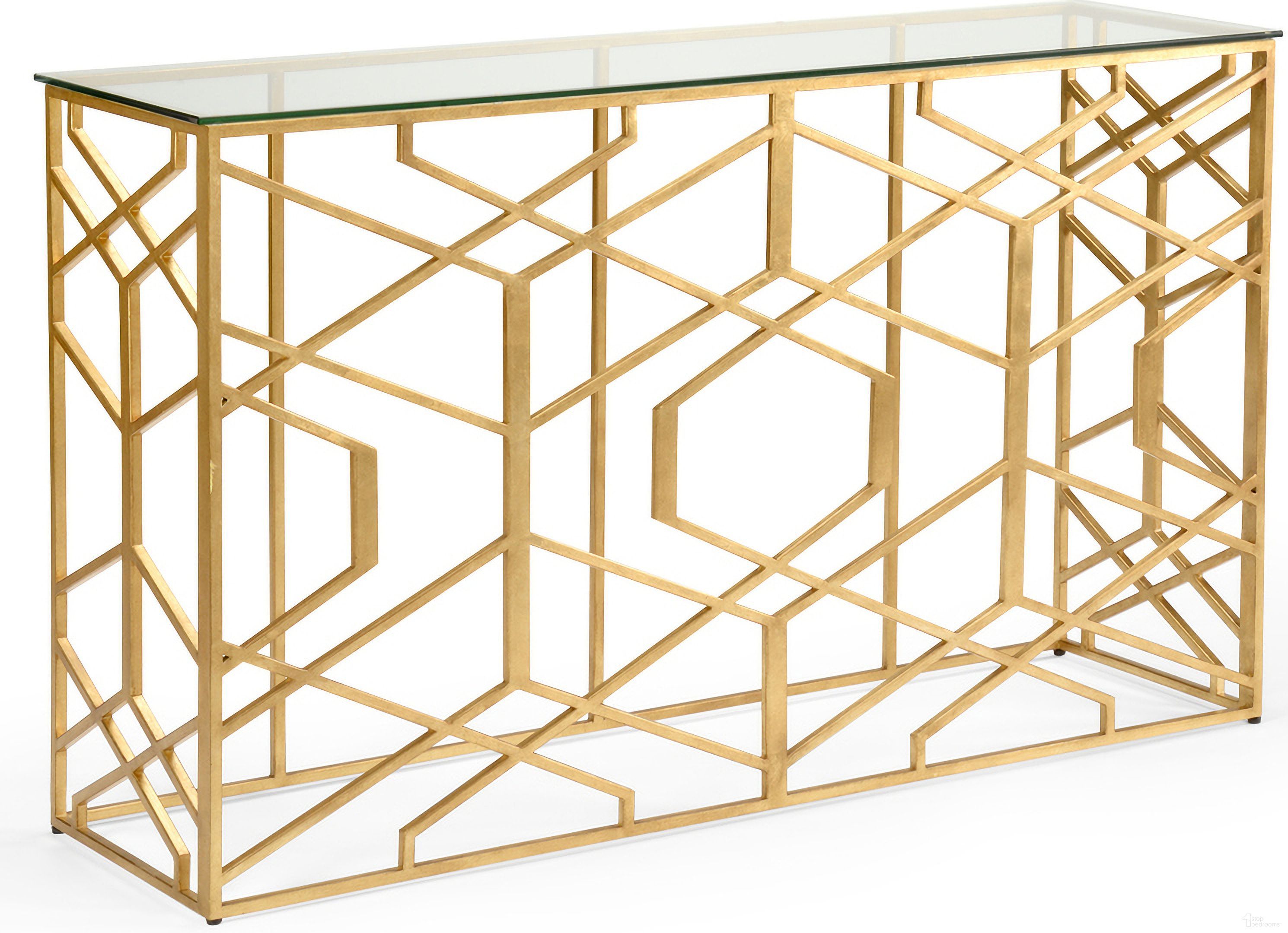 The appearance of Trellis Console In Gold designed by Chelsea House in the modern / contemporary interior design. This gold piece of furniture  was selected by 1StopBedrooms from Claire Bell Collection to add a touch of cosiness and style into your home. Sku: 383882. Material: Glass.