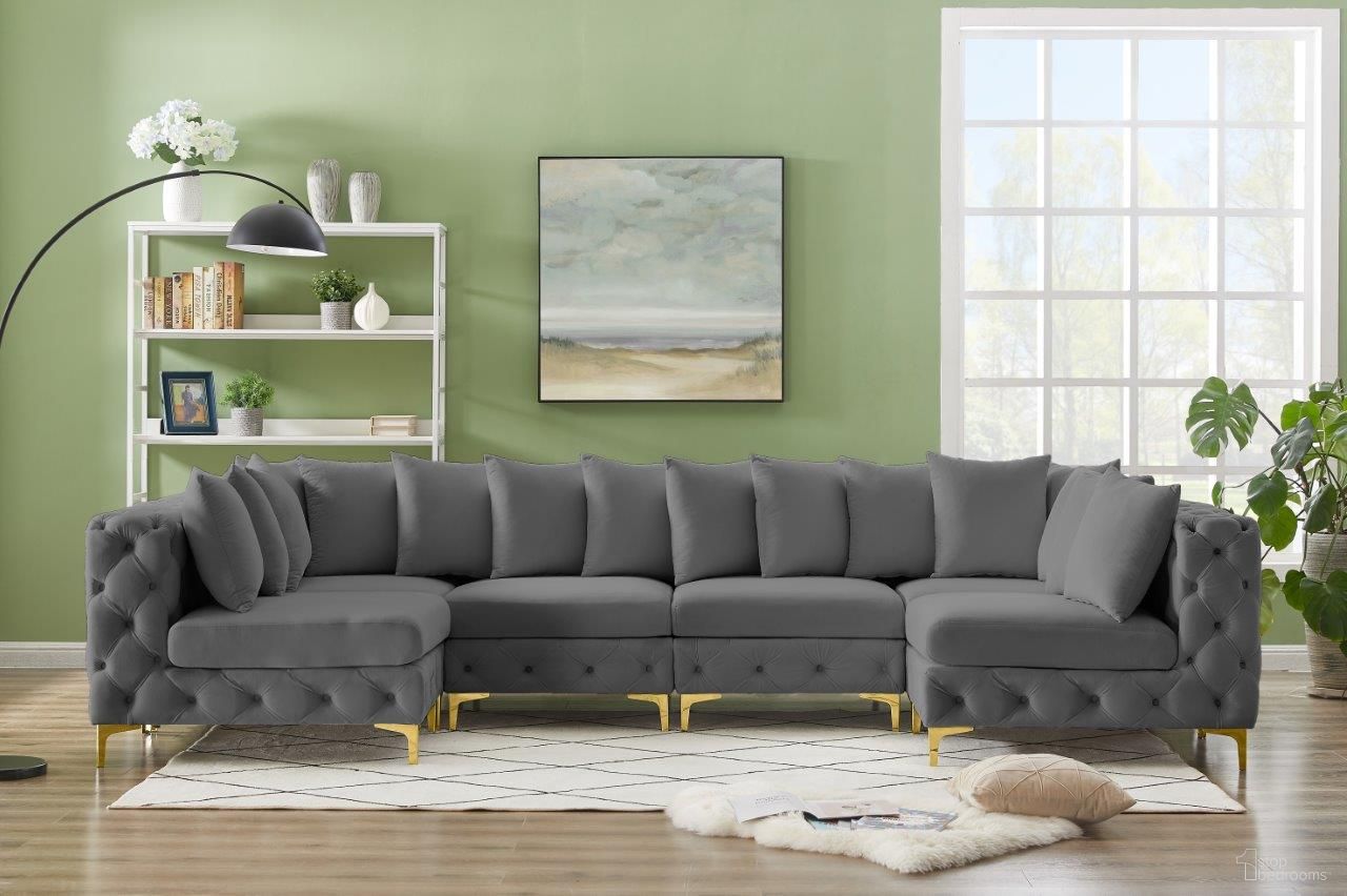 Tremblay Velvet 6 Piece Modular Sectional In Grey