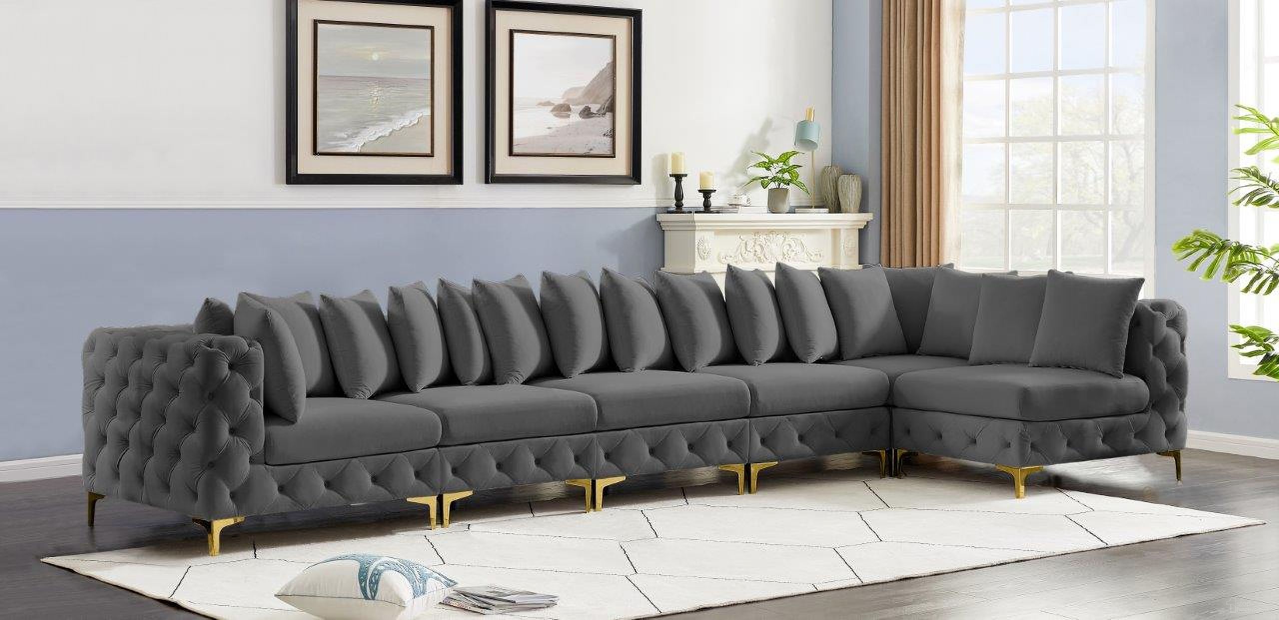 Tremblay Velvet 6 Piece Modular Sectional In Grey