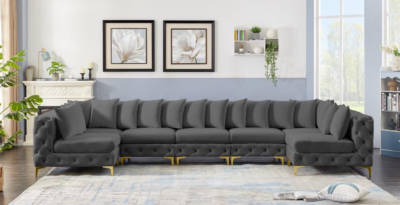 Tremblay Velvet 7 Piece Modular Sectional In Grey