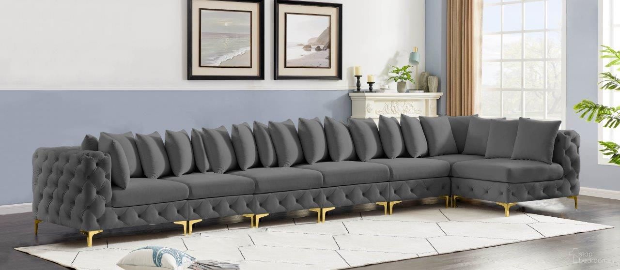 Tremblay Velvet 7 Piece Modular Sectional In Grey