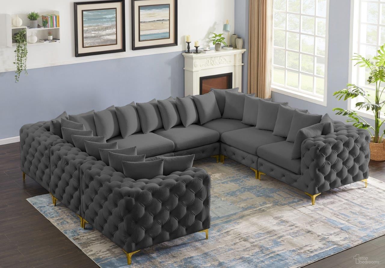 The appearance of Tremblay Velvet 8 Piece Modular Sectional In Grey designed by Meridian in the modern / contemporary interior design. This grey piece of furniture  was selected by 1StopBedrooms from Tremblay Collection to add a touch of cosiness and style into your home. Sku: 686Grey-Corner;686Grey-Corner;686Grey-Corner;686Grey-Corner;686Grey-Armless;686Grey-Armless;686Grey-Armless;686Grey-Armless. Material: Velvet. Layout: U-Shape.