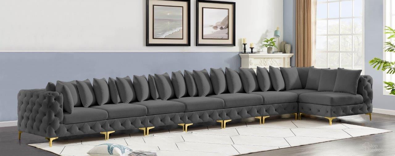 Tremblay Velvet 8 Piece Modular Sectional In Grey