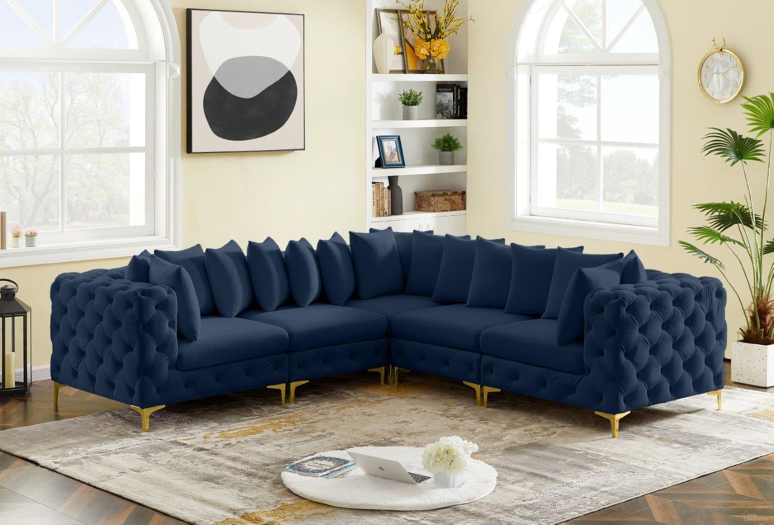 Tremblay Velvet 5 Piece Modular Sectional In Navy