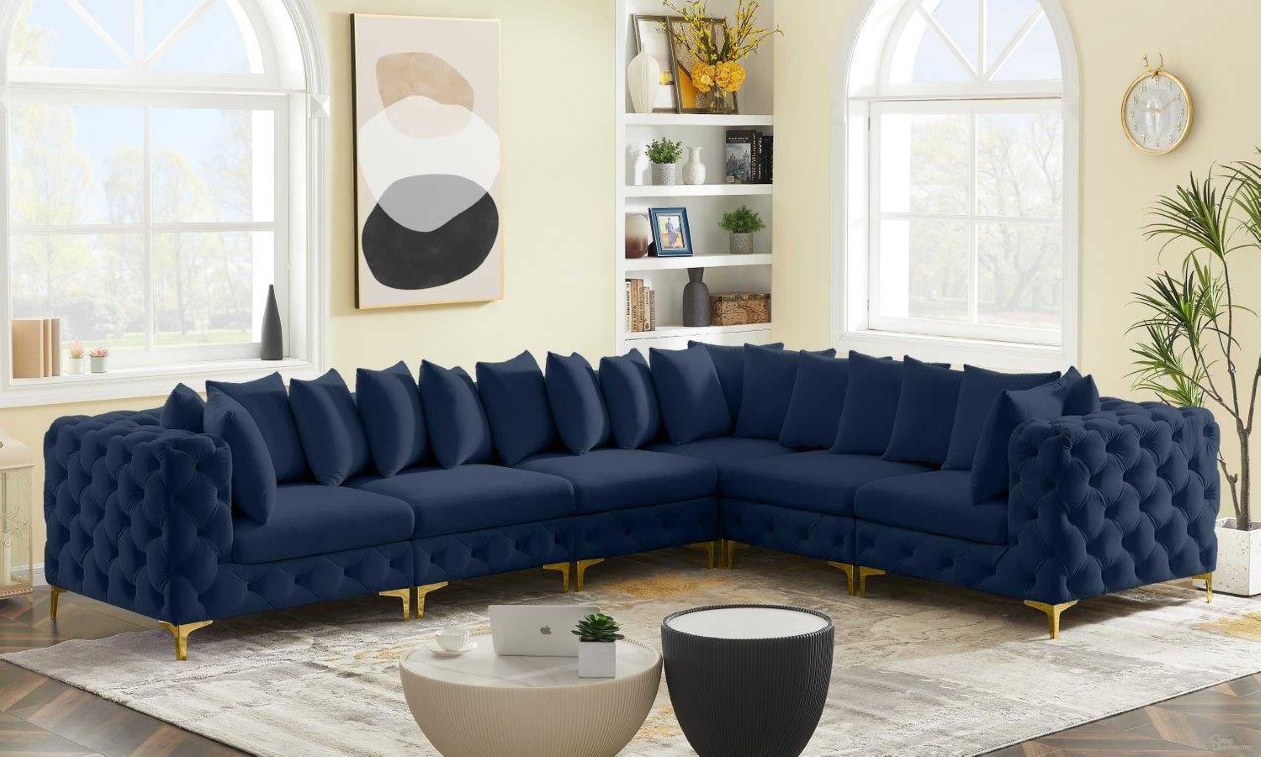Tremblay Velvet 6 Piece Modular Sectional In Navy