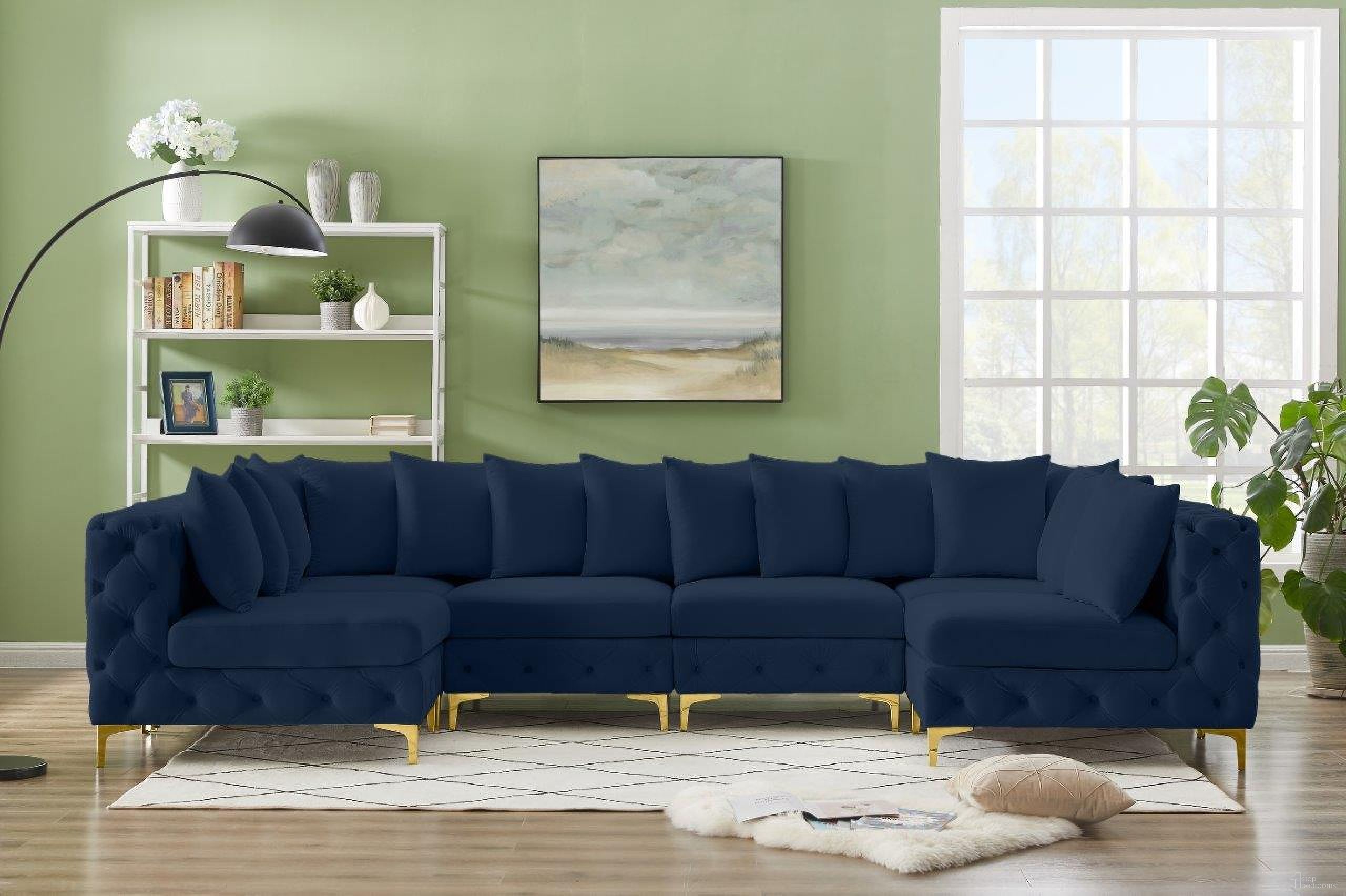 Tremblay Velvet 6 Piece Modular Sectional In Navy
