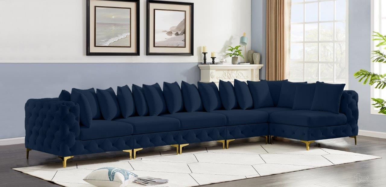 Tremblay Velvet 6 Piece Modular Sectional In Navy