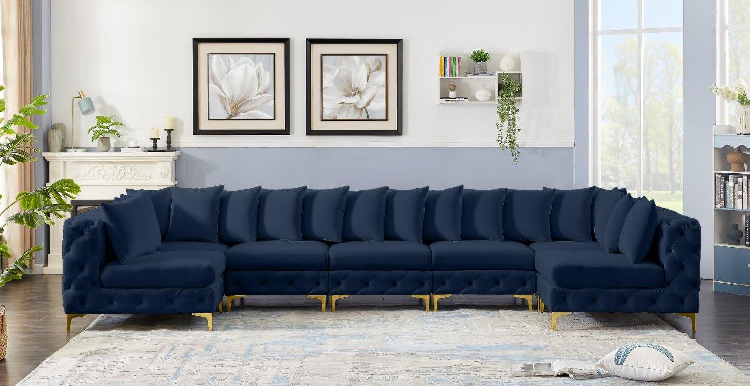 Tremblay Velvet 7 Piece Modular Sectional In Navy