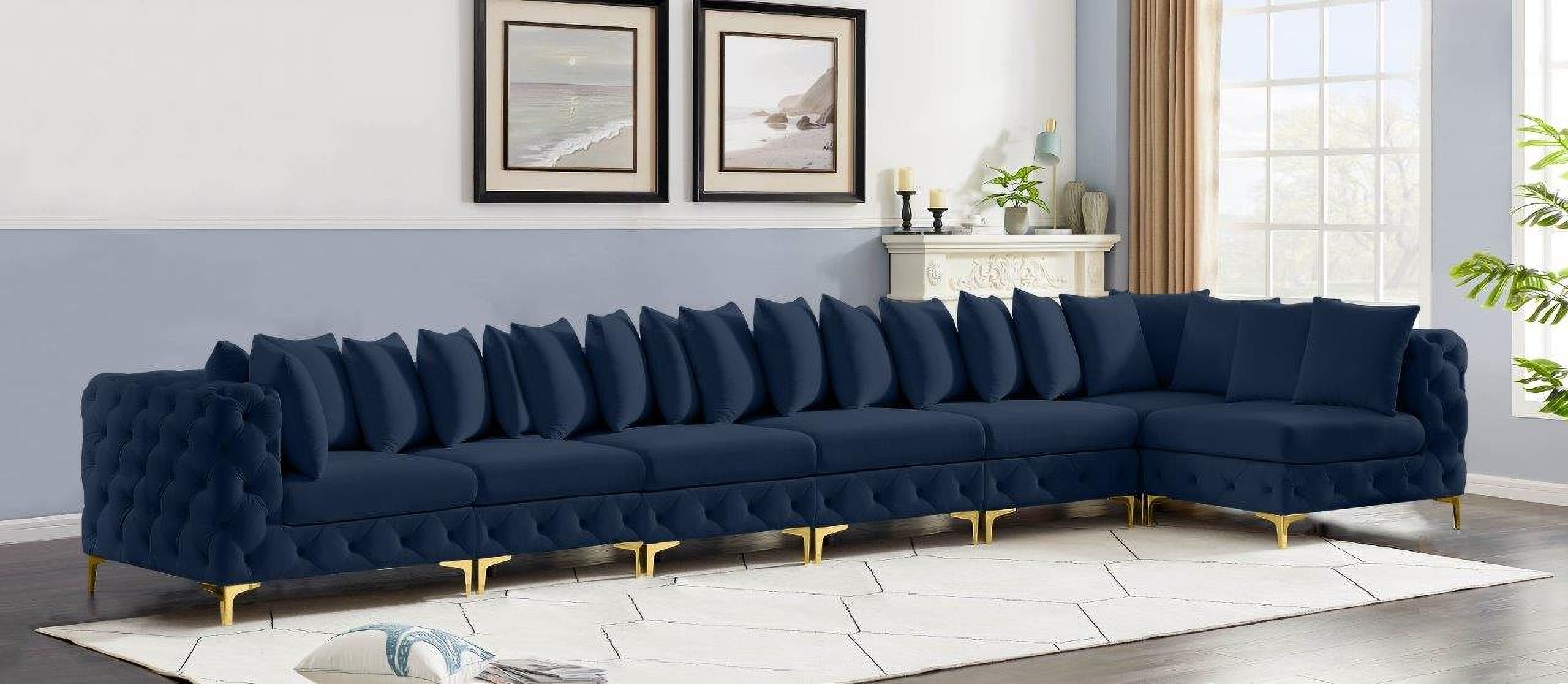Tremblay Velvet 7 Piece Modular Sectional In Navy
