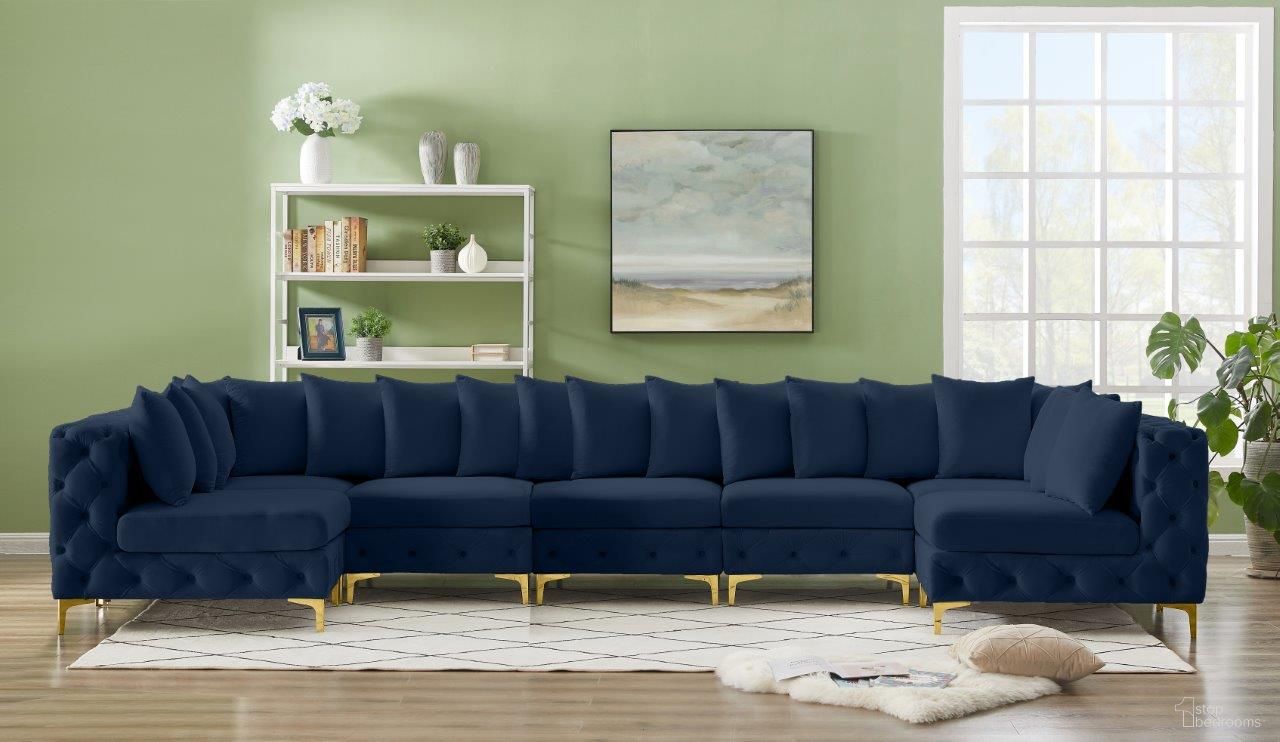 Tremblay Velvet 7 Piece Modular Sectional In Navy