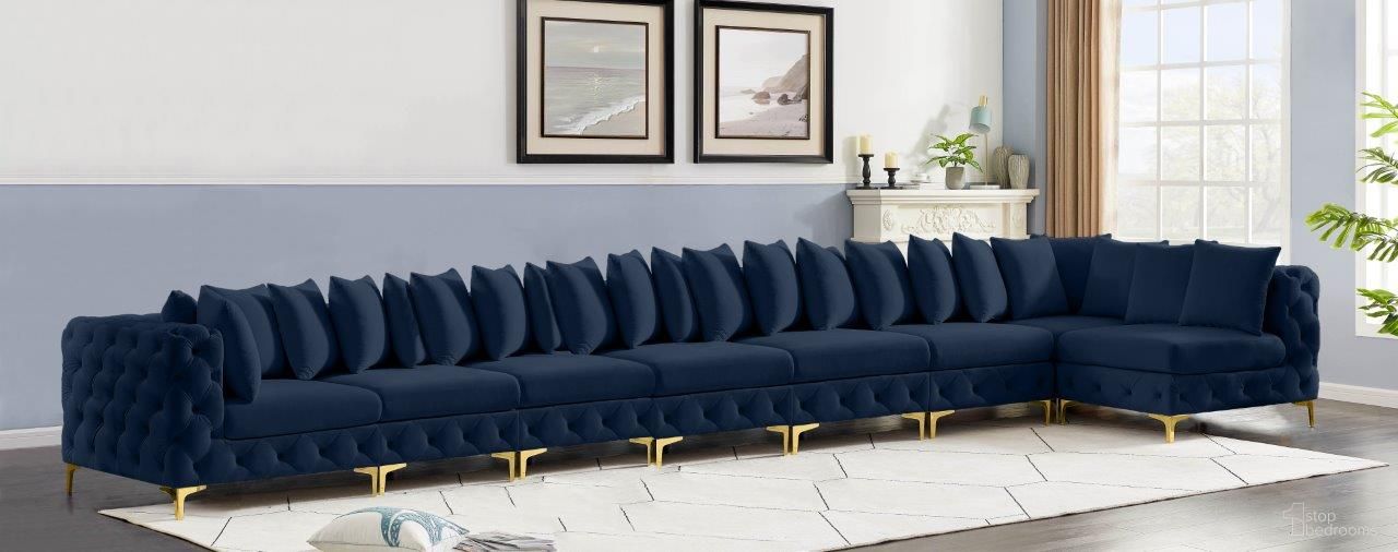 Tremblay Velvet 8 Piece Modular Sectional In Navy